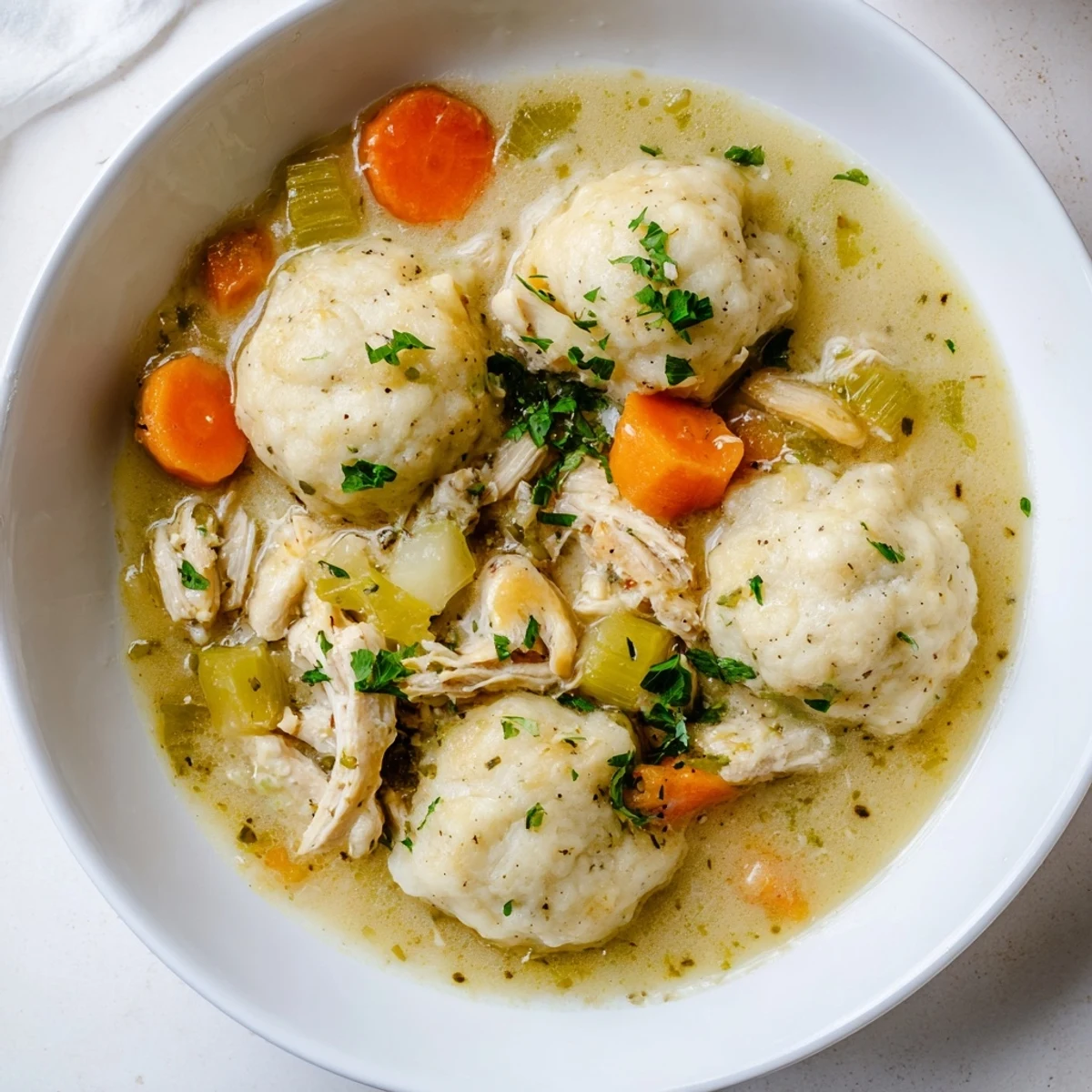Steaming slow cooker chicken and dumplings, a comforting image before enjoying this classic comfort food.
