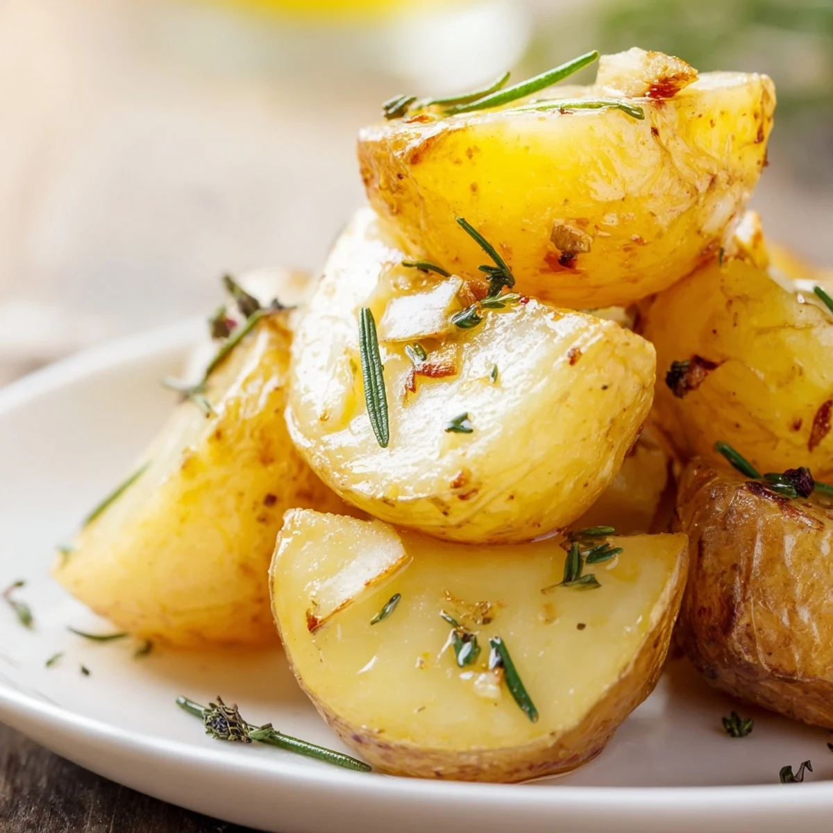 Sizzling wedges of Herb Roasted Potatoes and Parsnips sit on a platter, ready to serve hot.