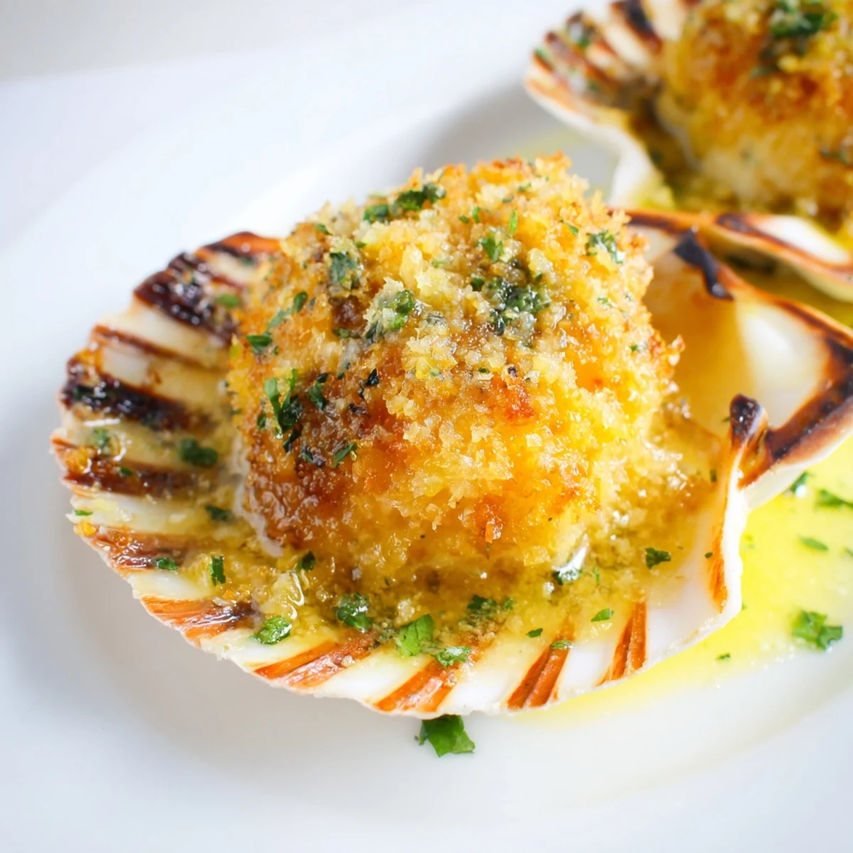 Tender scallops topped with fresh parsley and lemon zest, served as a pescatarian main dish.