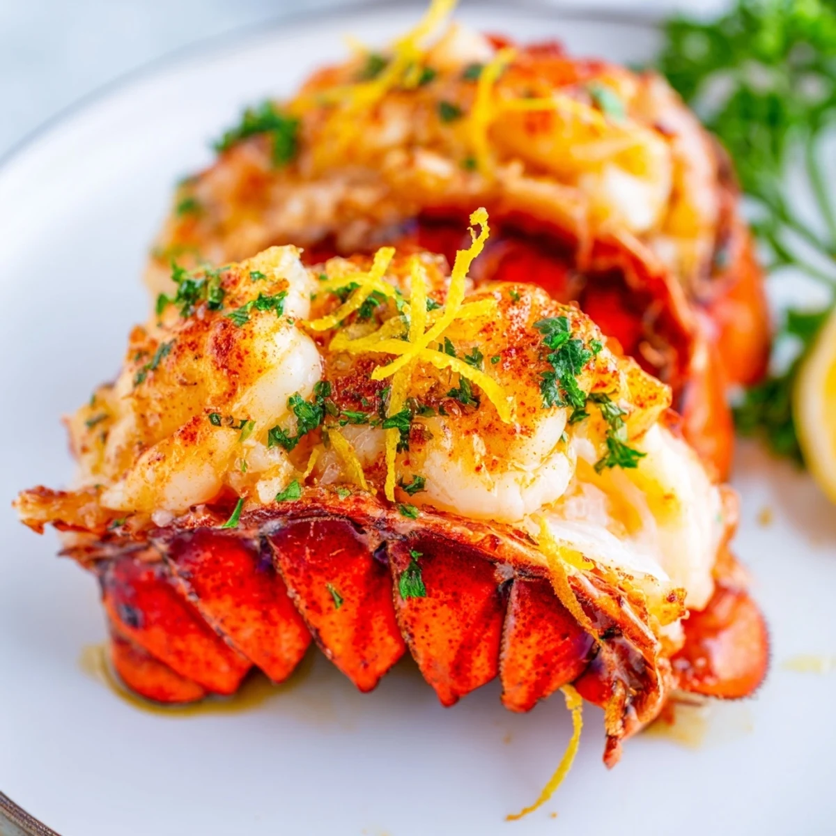 Plump Garlic Butter Lobster Tails with Lemon alongside rice and steamed broccoli for dinner.