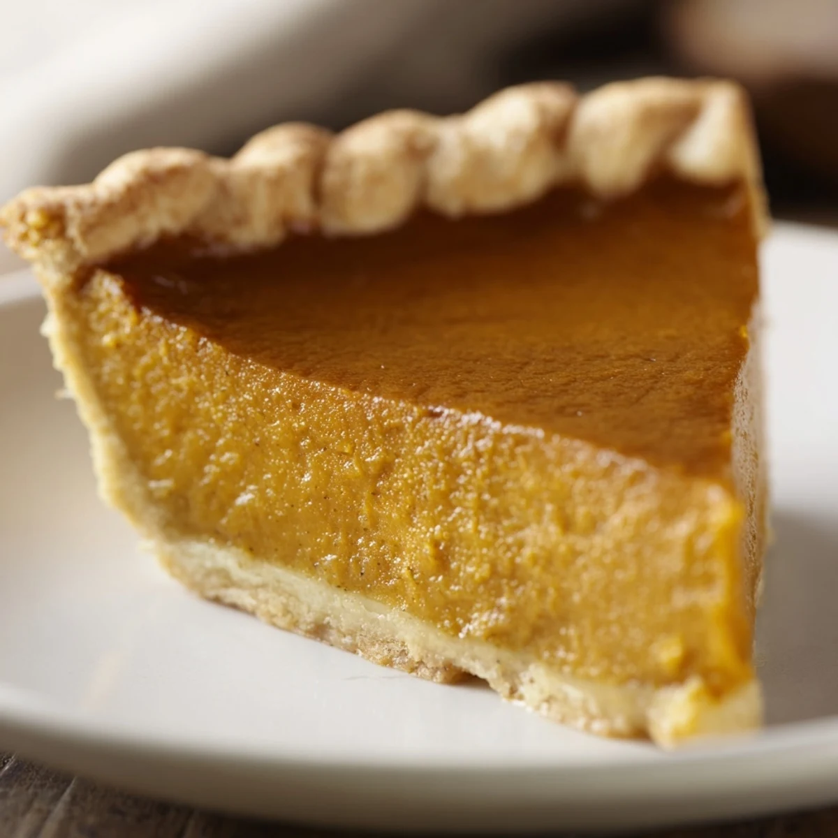 Freshly baked Spiced Pumpkin Pie with a golden, flaky pastry crust and creamy orange filling, dusted with cinnamon. 