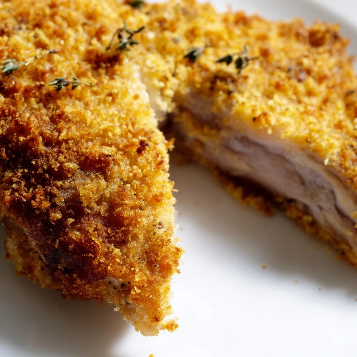 Dinner plate featuring golden-brown Crispy Supper Chicken and a crisp green salad.