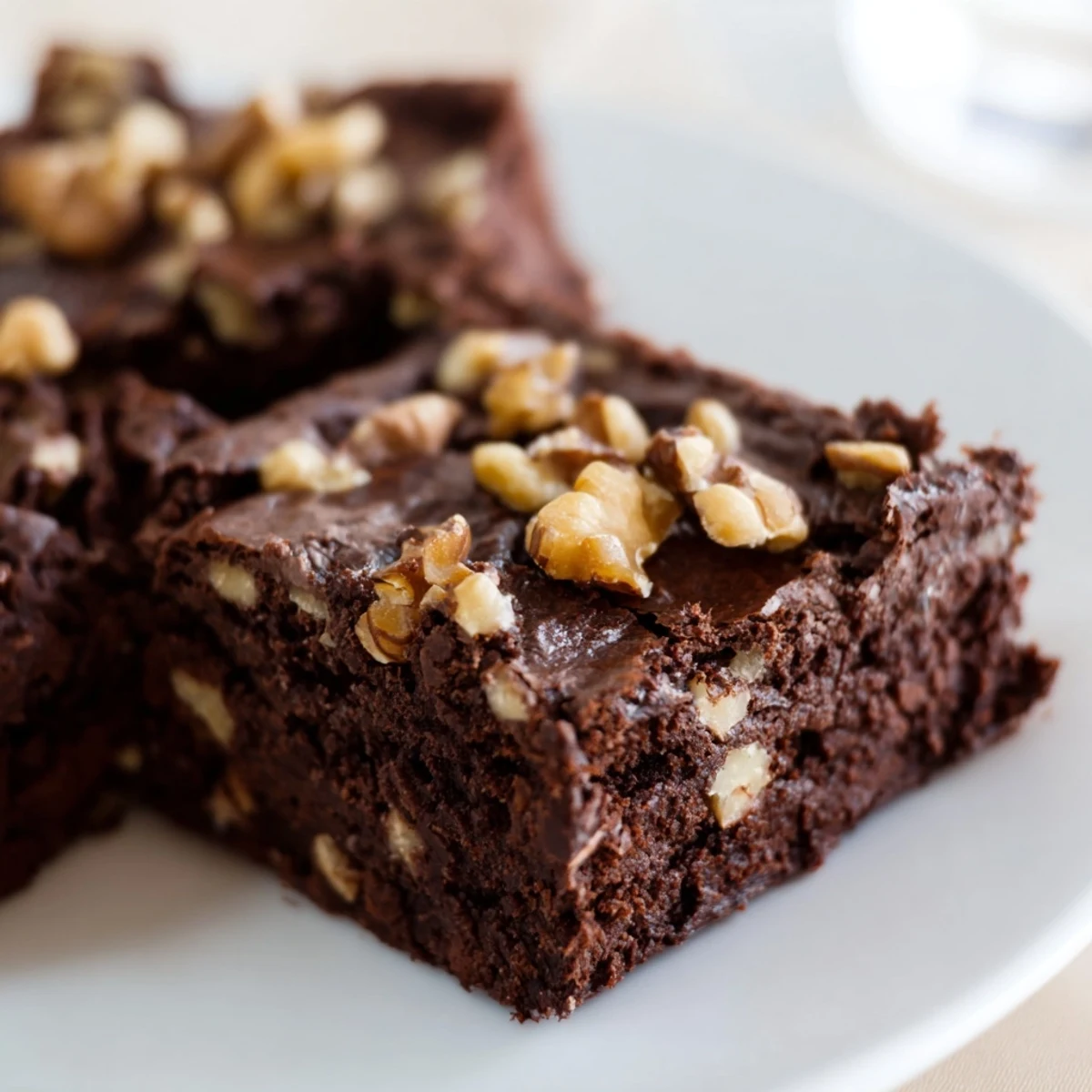 Freshly baked Chocolate Fudge Brownies with Walnuts cooling on a wire rack, showcasing gooey, fudgy texture and cracked tops.