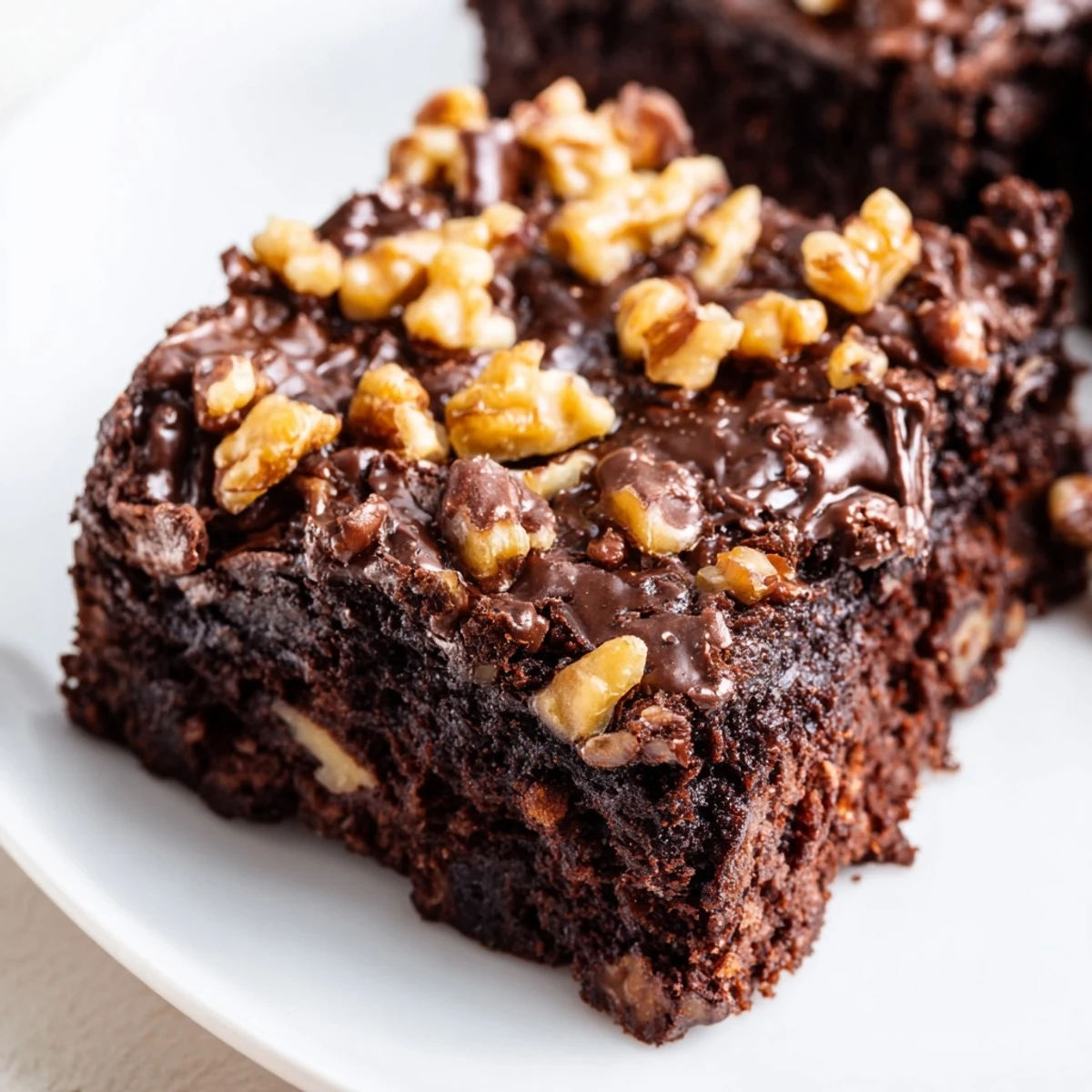 Warm Chocolate Fudge Brownies with Walnuts served with a glass of cold milk, perfect for an afternoon treat.