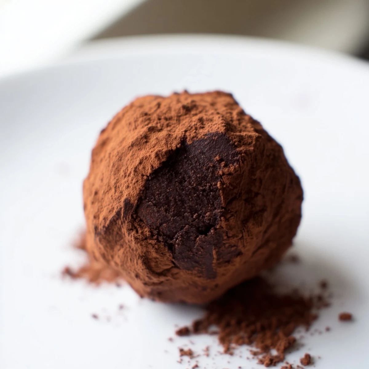 Decadent Dark Chocolate Truffles dusted with cocoa powder sit elegantly on a rustic wooden board, their glossy surfaces reflecting soft kitchen light for a rich, homemade dessert presentation.