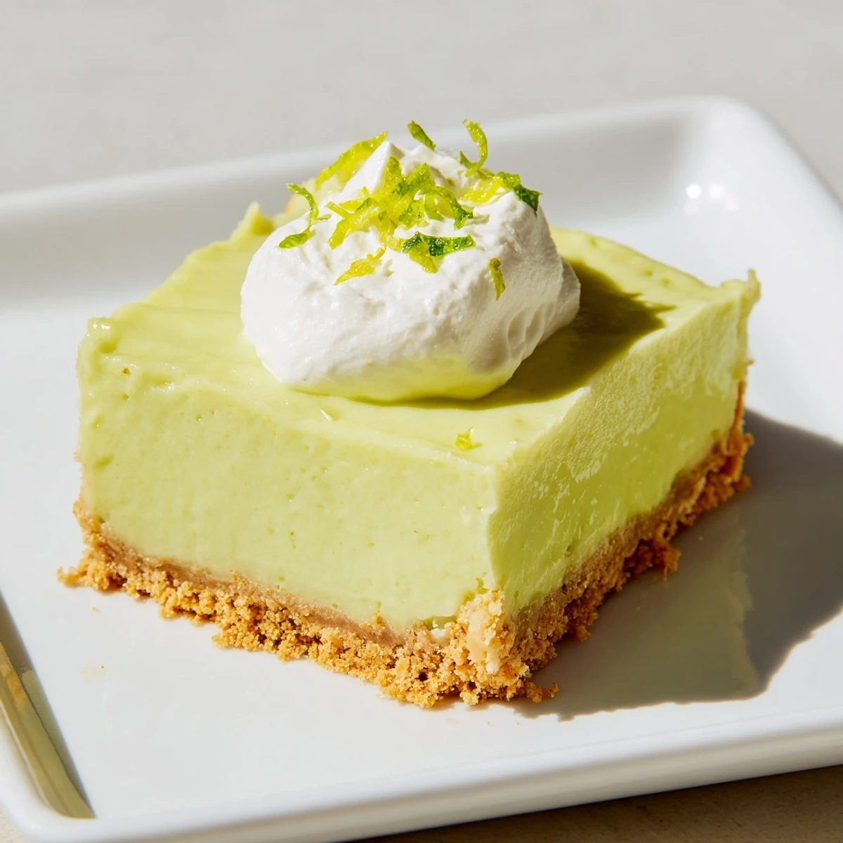 Stacked Green Key Lime Pie Bars reveal a creamy, tangy interior and crisp buttery crust, perfect for a summer dessert platter.