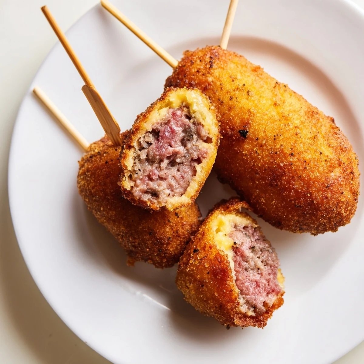 Mini Corn Dogs with Beef Franks arranged on a wire rack, golden brown and bite-sized, perfect for game day snacks or party appetizers.