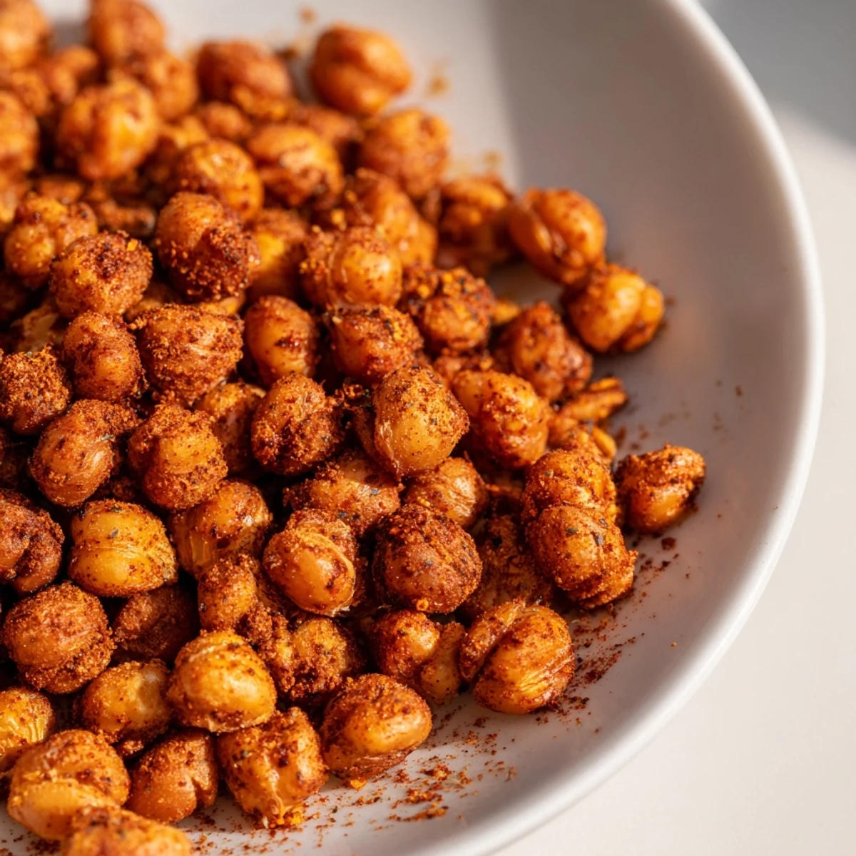 Golden-brown Cajun Spiced Roasted Chickpeas spread out on a baking sheet, offering a crunchy, high-protein vegan snack.  