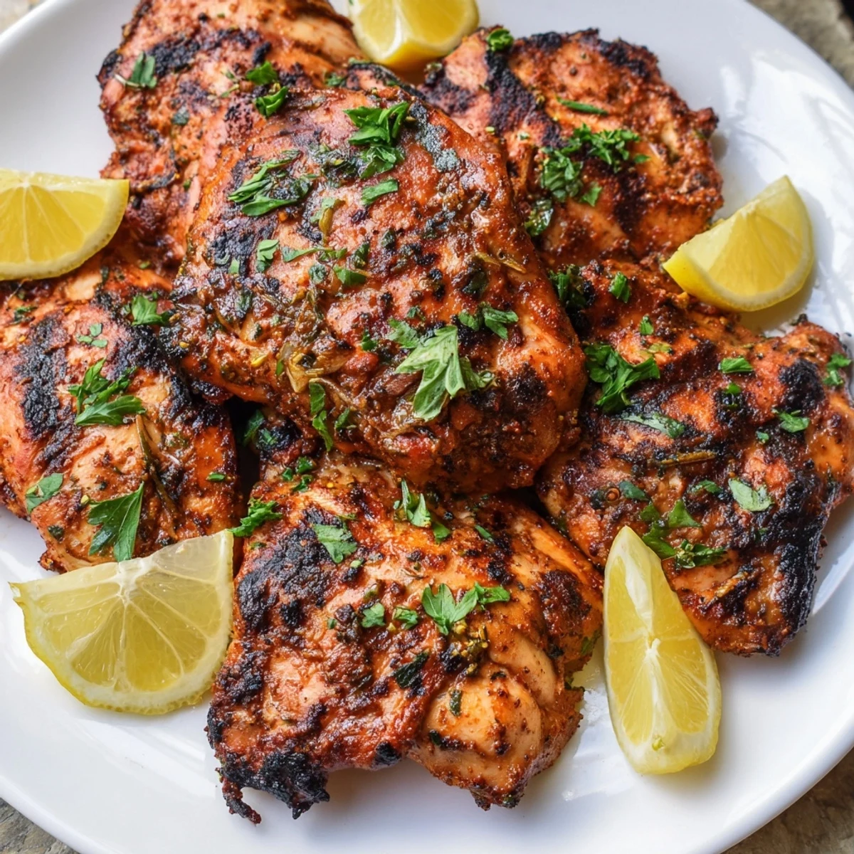 A close-up of Cajun Spiced Grilled Chicken Thighs on a grill, smoky and perfectly charred for serving.