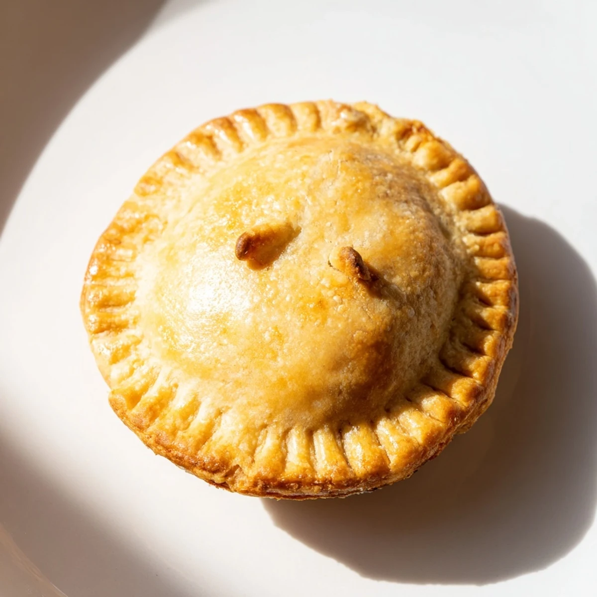 Freshly baked Savory Beef Meat Pies sit on a rustic wooden board next to a green salad.