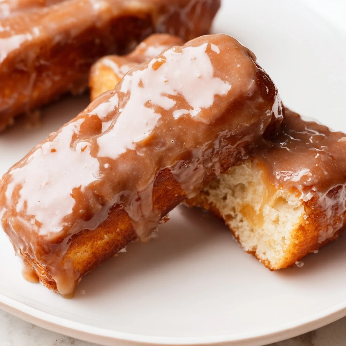 Warm Maple Donut Bars arranged on a white plate beside a mug of coffee for breakfast.