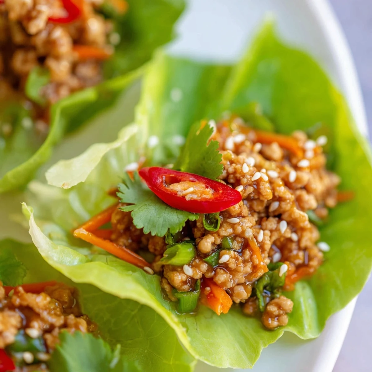 Juicy ginger-garlic chicken nestled in chilled lettuce boats for a light Potsticker Chicken Lettuce Boats meal.
