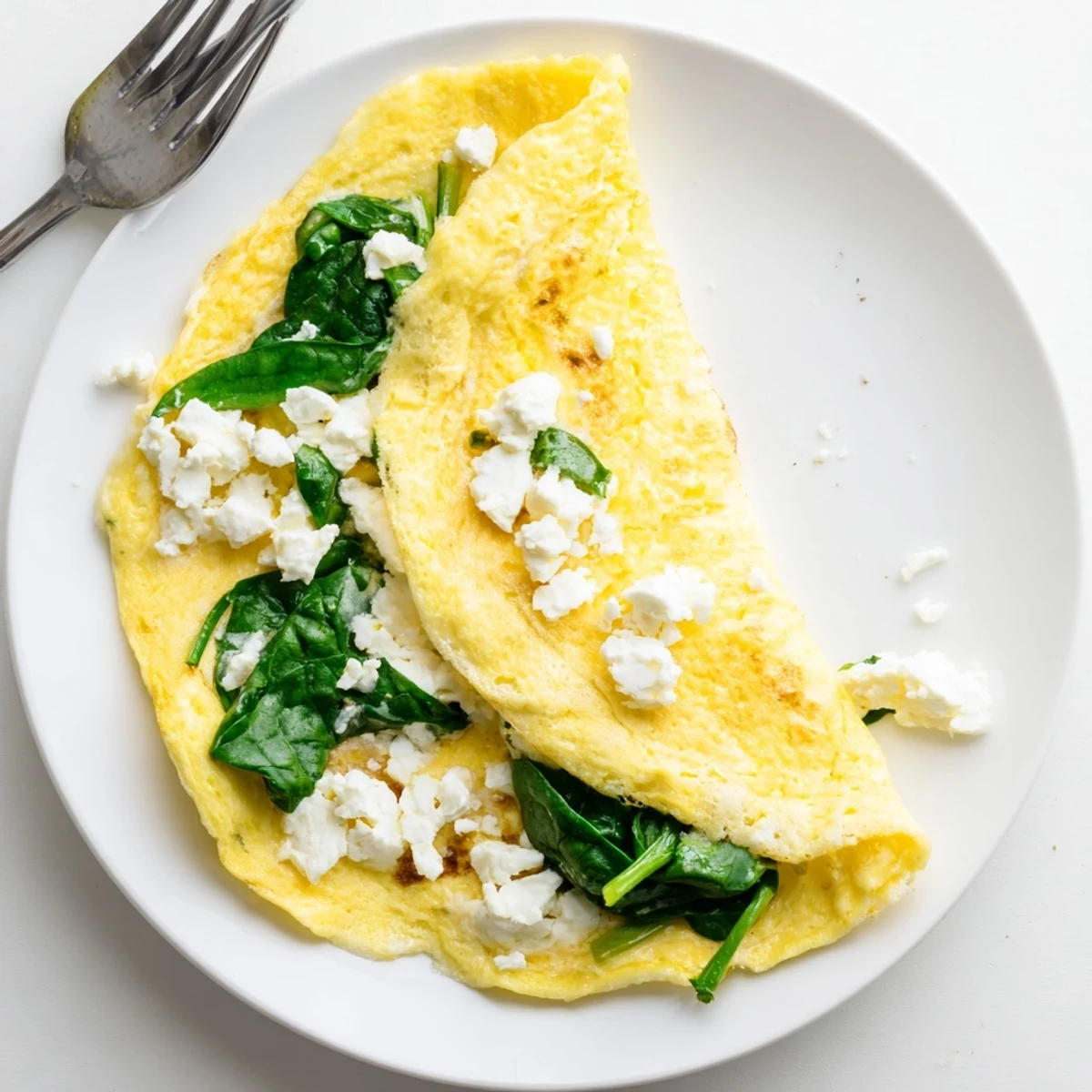 A fluffy 15-Minute Spinach and Feta Omelet served warm beside whole-grain toast on a rustic wooden table.