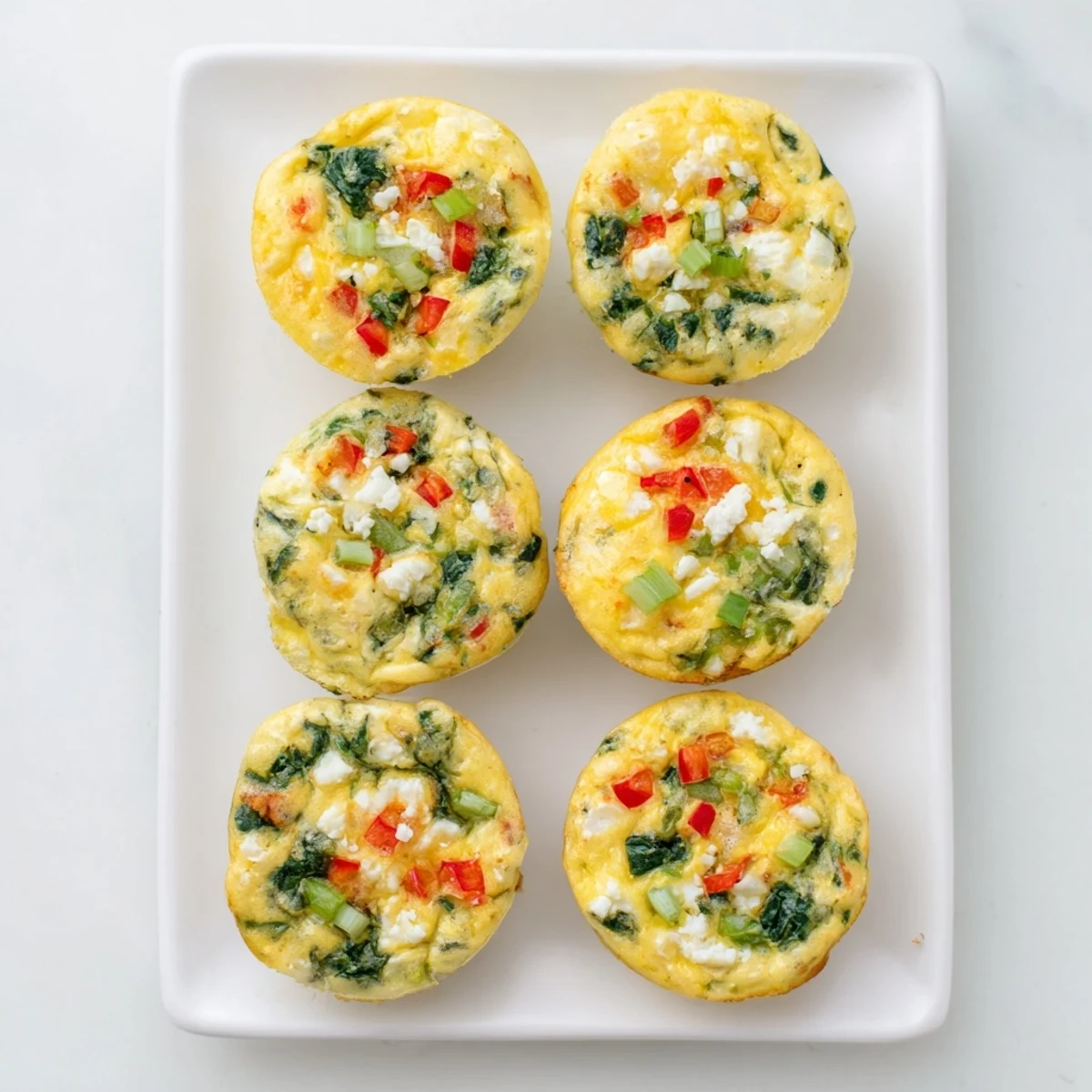 Freshly baked Egg Muffins with Spinach and Feta rest on a wire rack, showing golden edges and vibrant green spinach specks inside each cup.