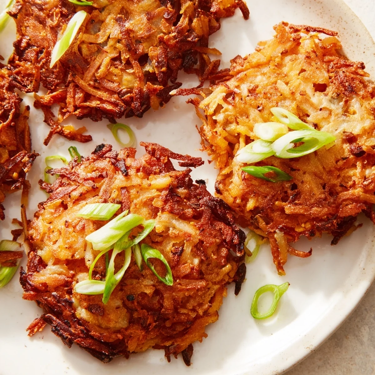 Baked Healthy Sweet Potato Hash Browns glistening with olive oil, featuring grated sweet potato and red onion for a colorful, nutritious breakfast side dish.