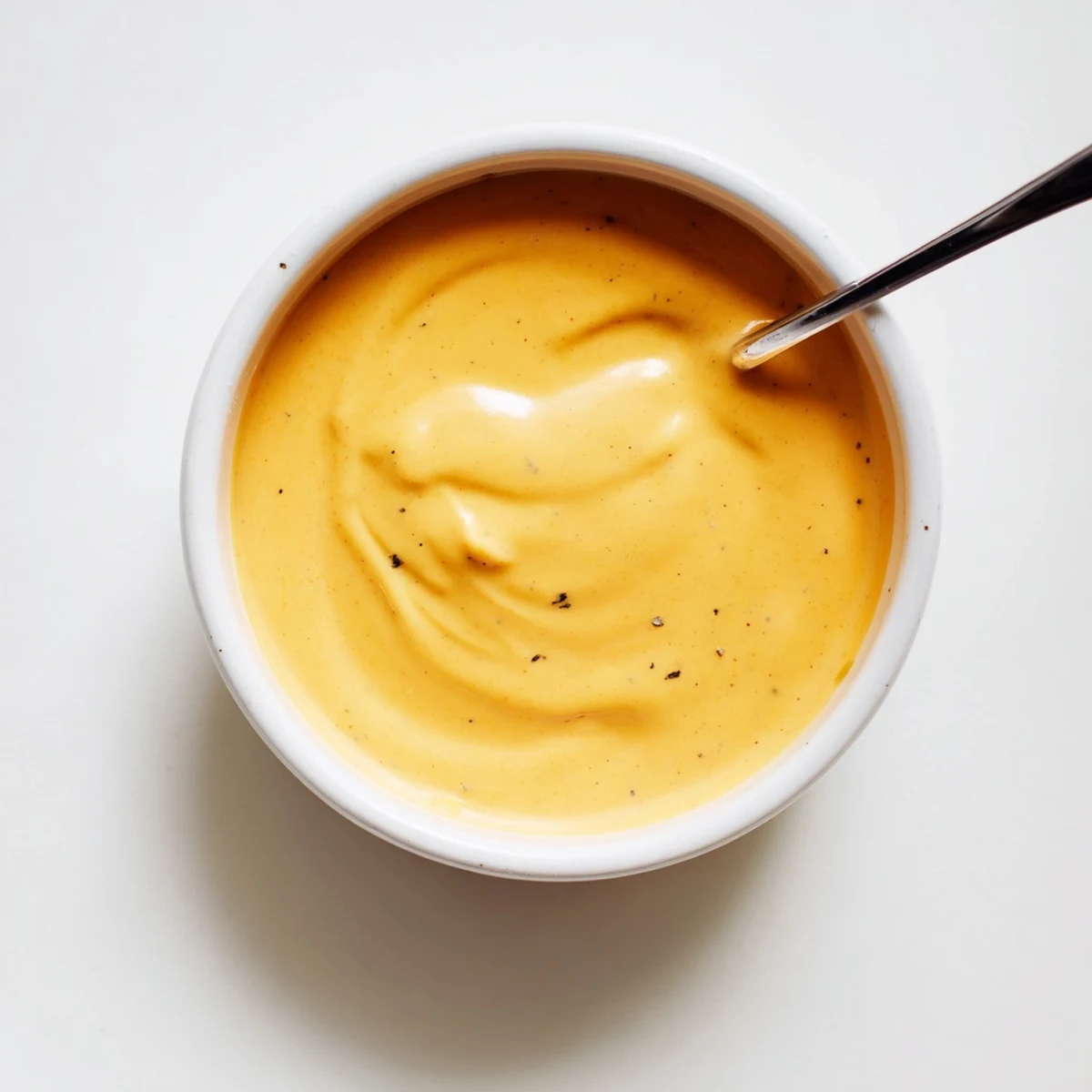 Thick, glossy Snappy Cheddar Sauce in a bowl garnished with chives, ideal for dipping or serving over veggies.