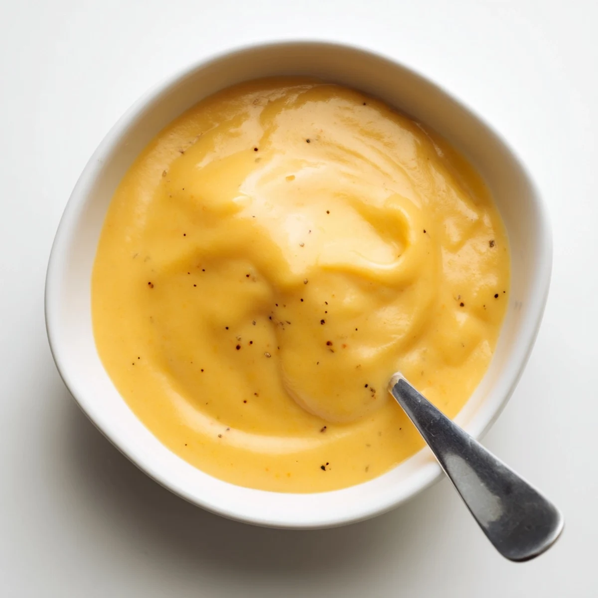 Vibrant Snappy Cheddar Sauce in a serving pitcher beside nachos, showcasing its smooth, cheesy, and tangy texture.