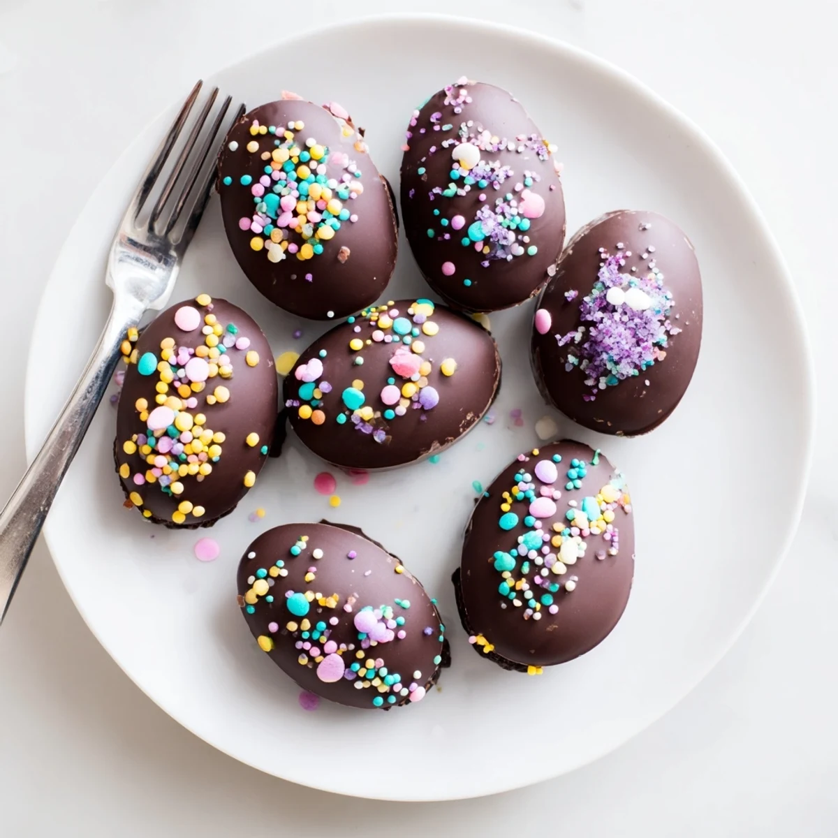 A close-up shows hand-dipped Easter Egg Oreo Balls with glossy coating, nestled in a white box for gifting.