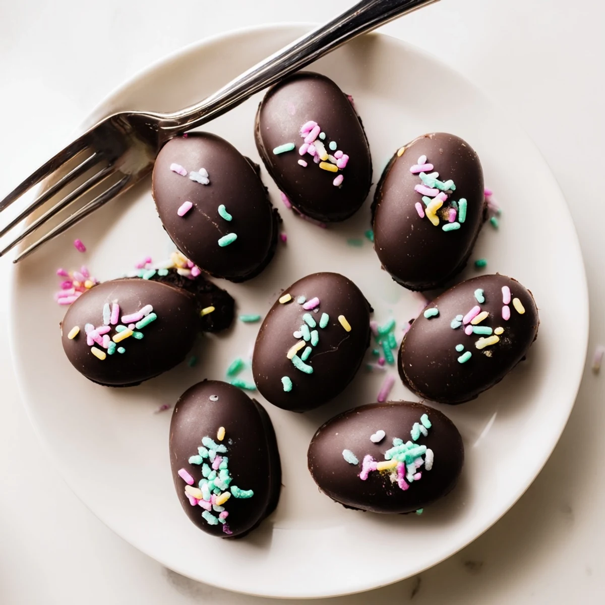 These no-bake Easter Egg Oreo Balls are arranged on a spring platter with crushed cookies and cream cheese filling.