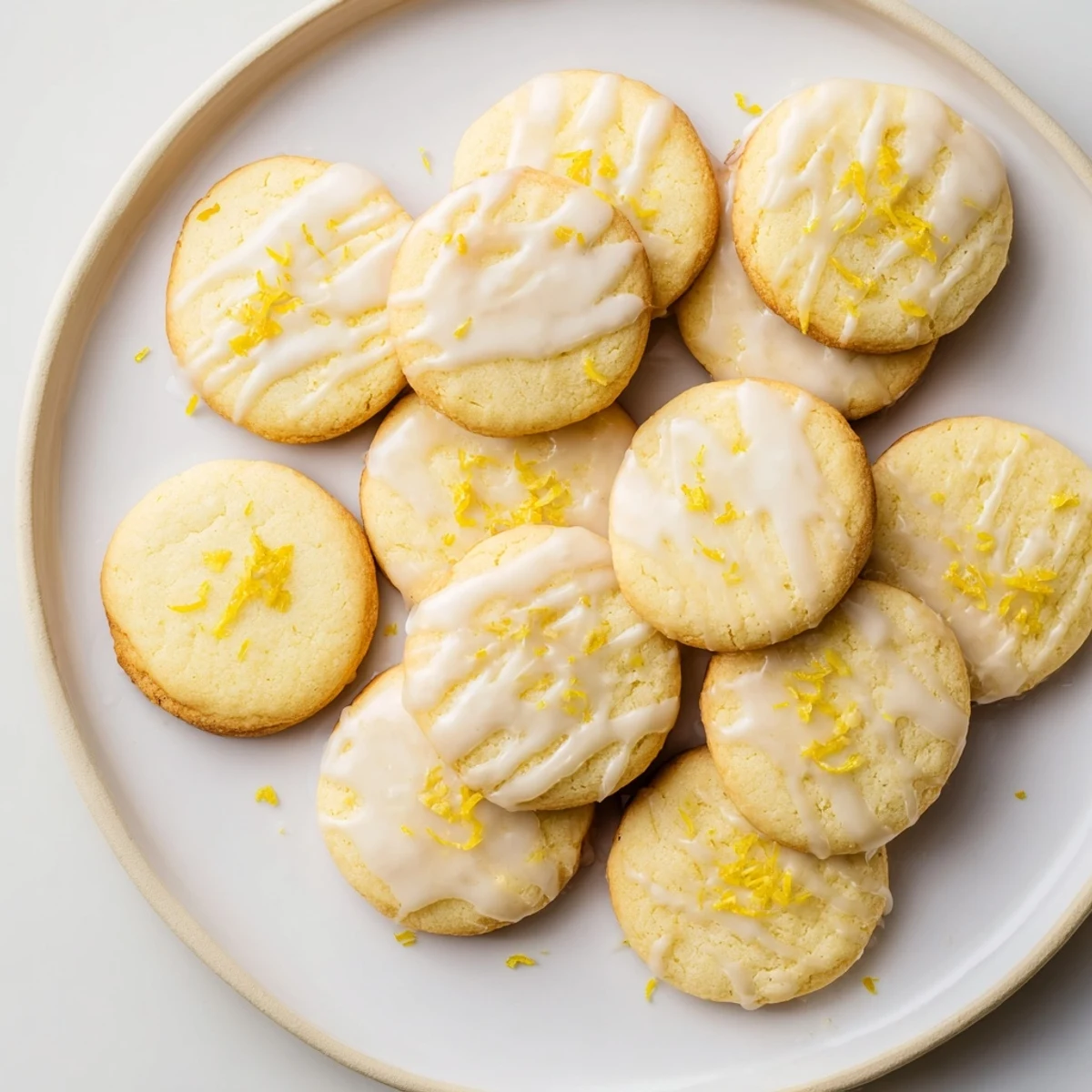 Close-up of Limoncello cookies showing a soft crumb and bright yellow glaze drizzle, ready to serve with afternoon tea.