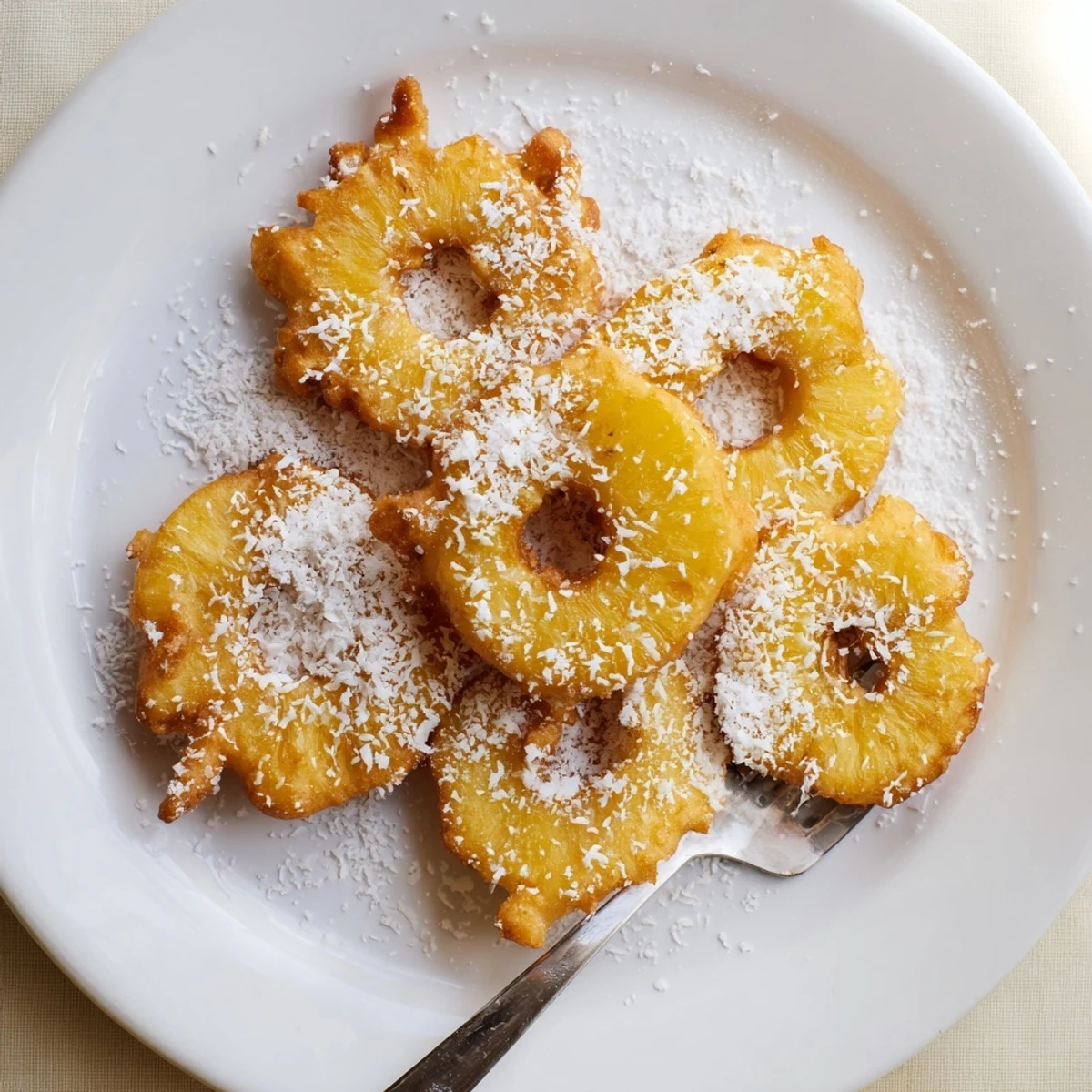 Freshly fried Heavenly Pineapple Fritters That Bring Tropical Joy served warm with a scoop of vanilla ice cream melting.