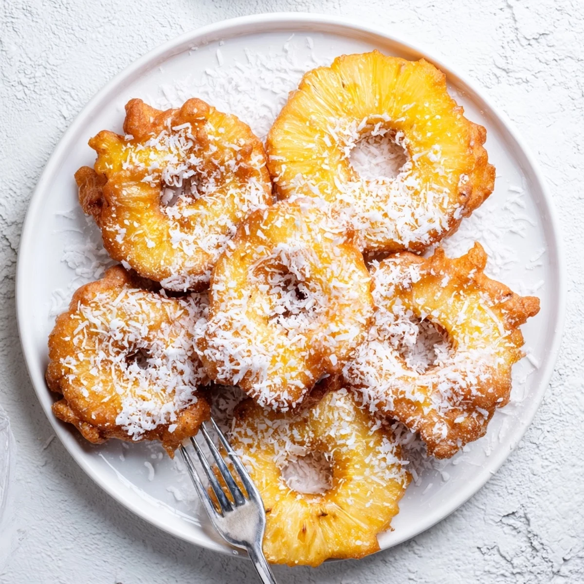 Close-up of Heavenly Pineapple Fritters That Bring Tropical Joy showing crispy batter and juicy pineapple rings with sweet dusting.