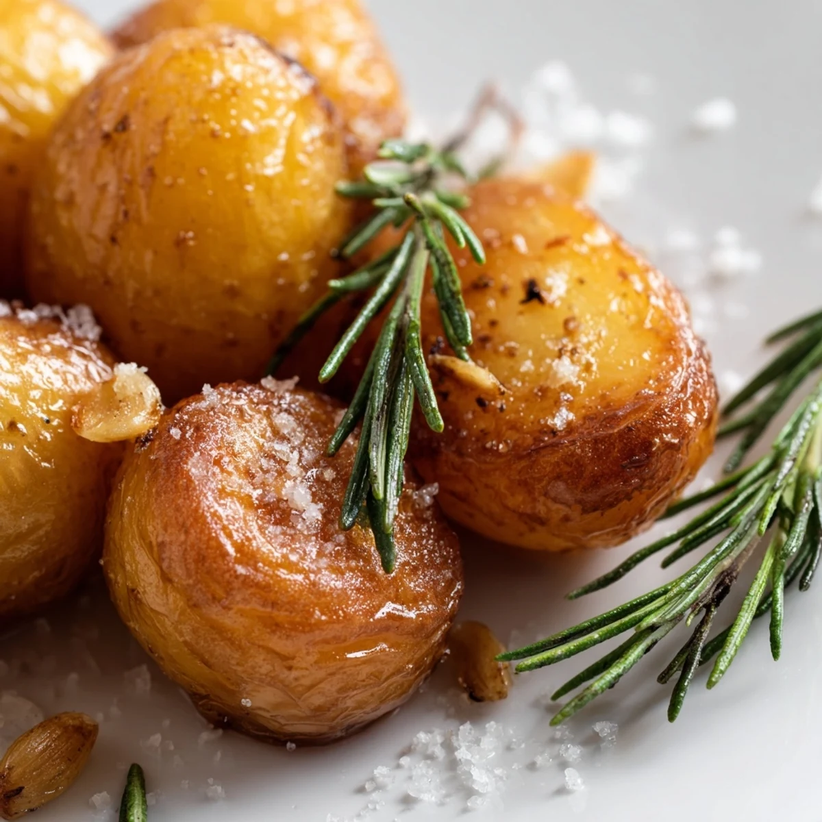 Golden homemade roast potatoes with crispy edges and fluffy centers, seasoned with sea salt flakes