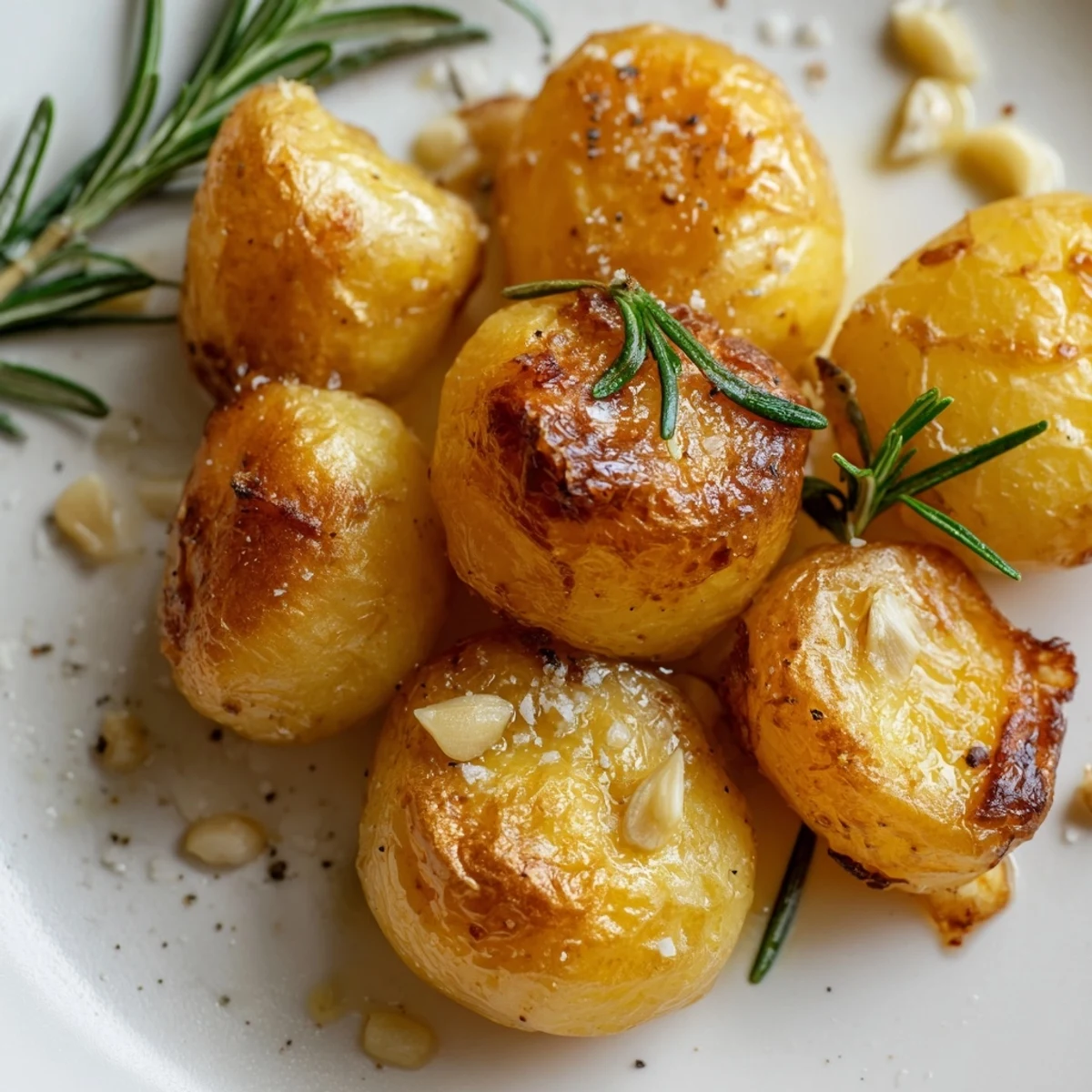Fluffy homemade roast potatoes with golden brown crusts, drizzled with duck fat and black pepper