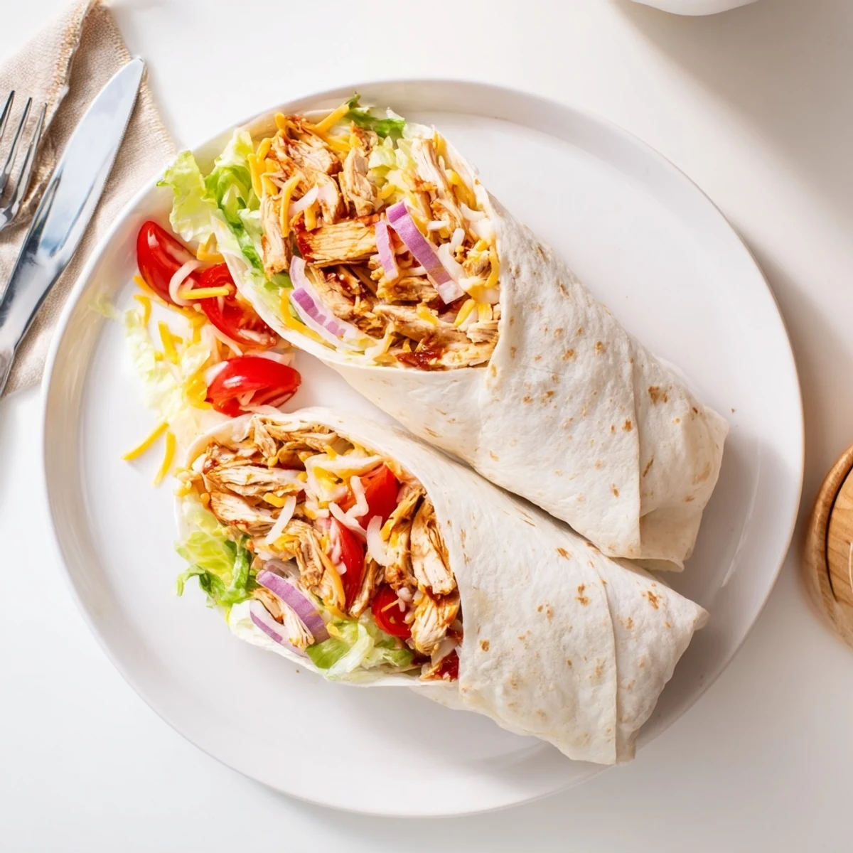 Golden brown cheesy garlic chicken wraps filled with melted mozzarella and fresh vegetables in a warm flour tortilla