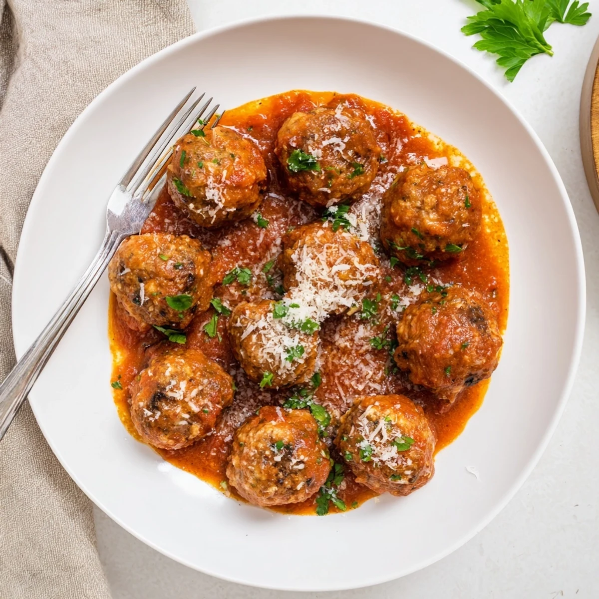 Homemade authentic Italian meatballs swimming in savory tomato sauce, perfect for crusty bread dipping