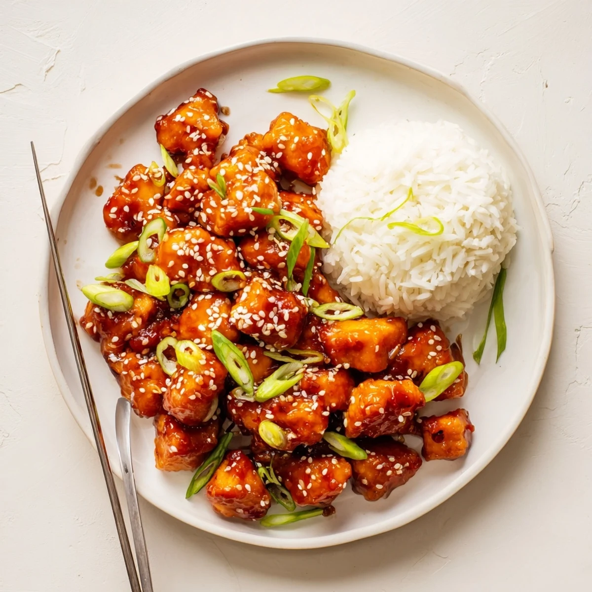 Bubbling skillet of savory sweet Quick Chicken Teriyaki sauce coating tender browned chicken chunks