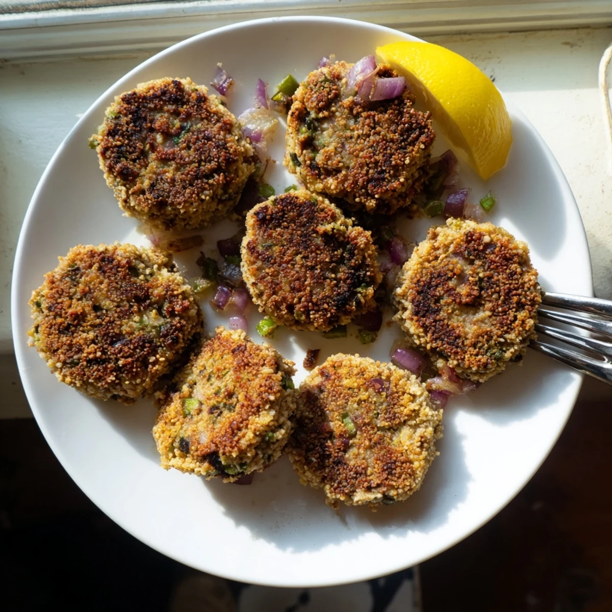 Golden brown crispy tuna cakes pan-fried to perfection with fresh herbs and tender flaky texture inside