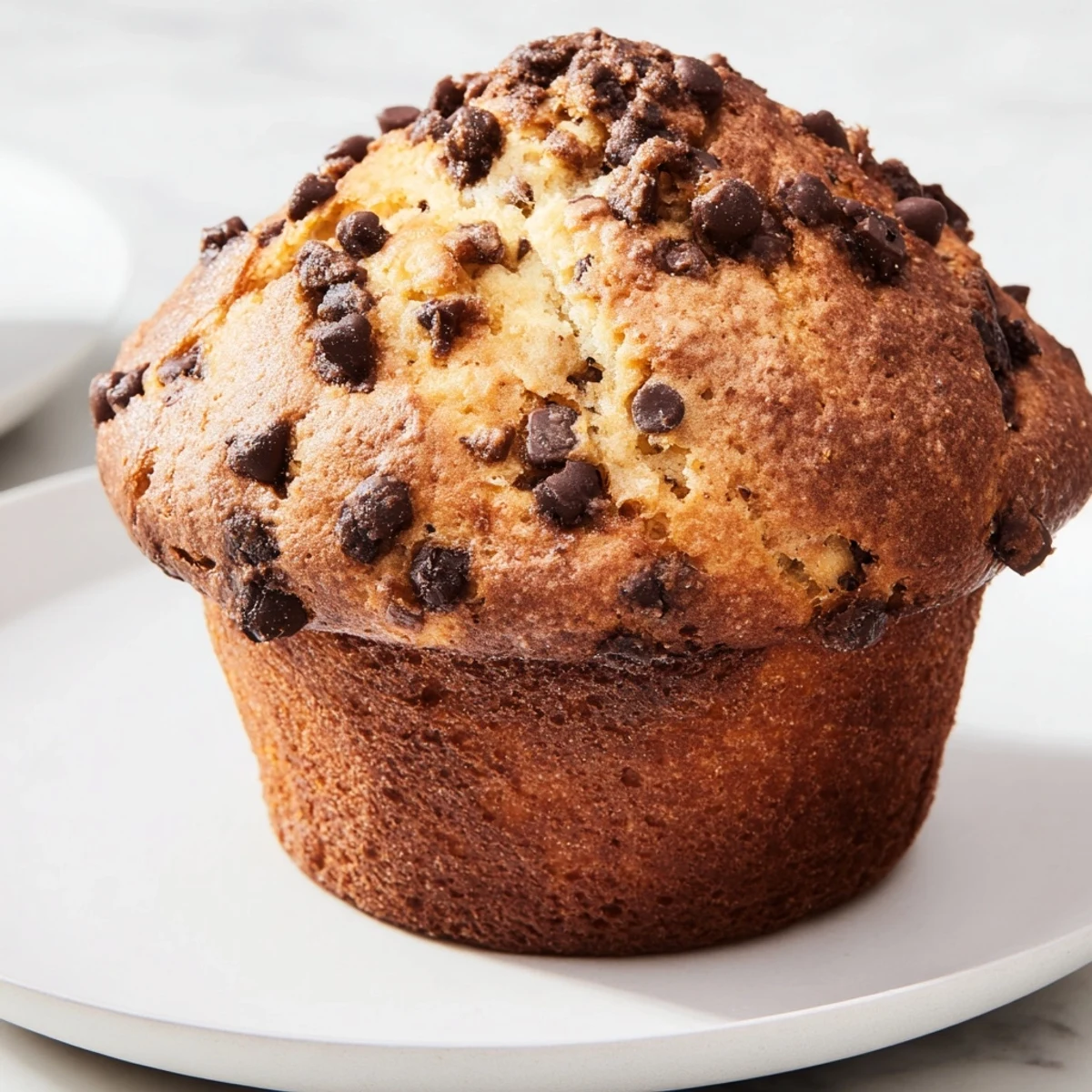 Fluffy bakery style chocolate chip muffins bursting with semi-sweet chips and perfect for breakfast