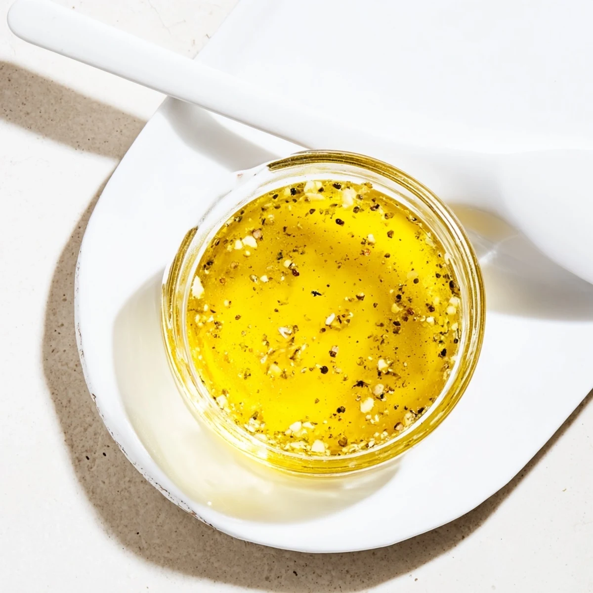 Creamy easy lemon vinaigrette dressing emulsified with olive oil and fresh lemon juice