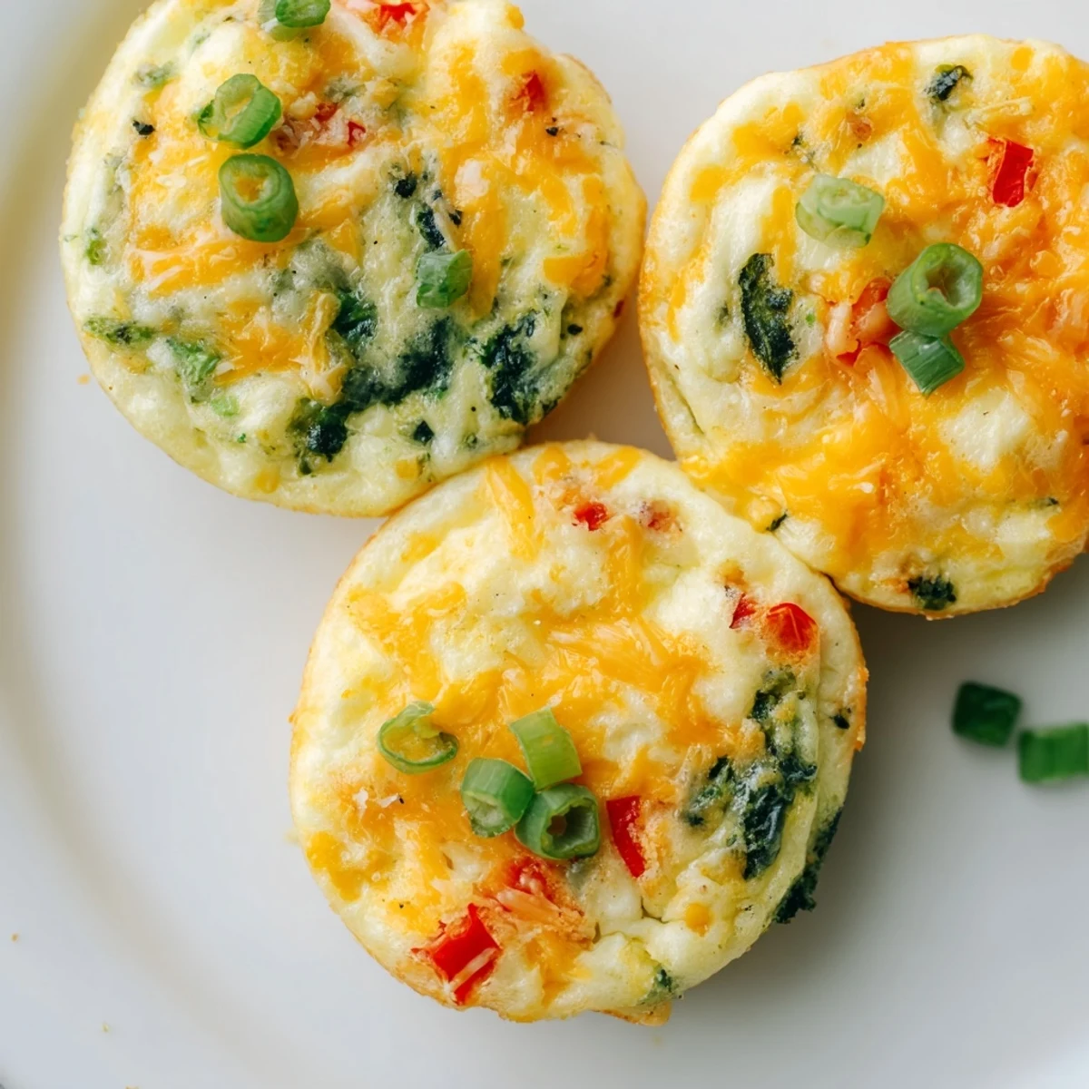 Fluffy baked cottage cheese egg bites with melted cheddar and vibrant vegetables