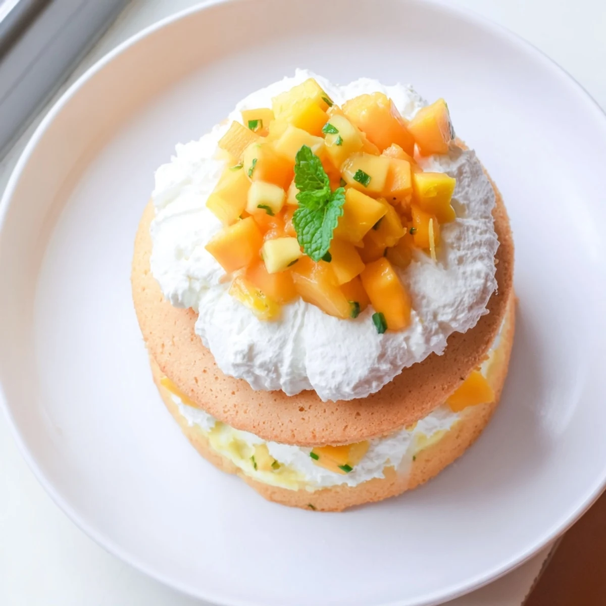 Elegant mini cake featuring tangy yuzu curd sandwiched between vanilla sponge and cream