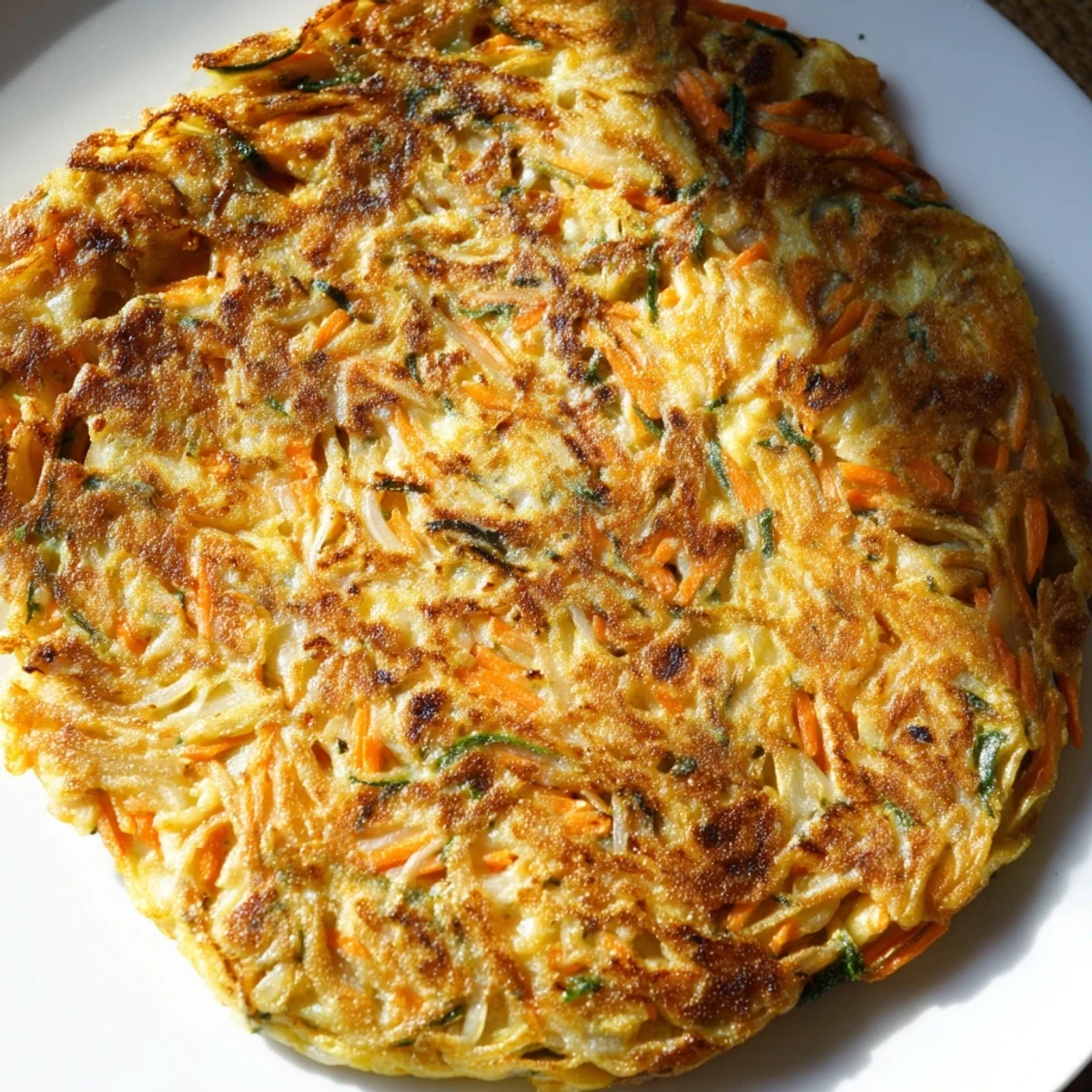 Golden crispy Korean pancakes loaded with fresh scallions and colorful julienned vegetables