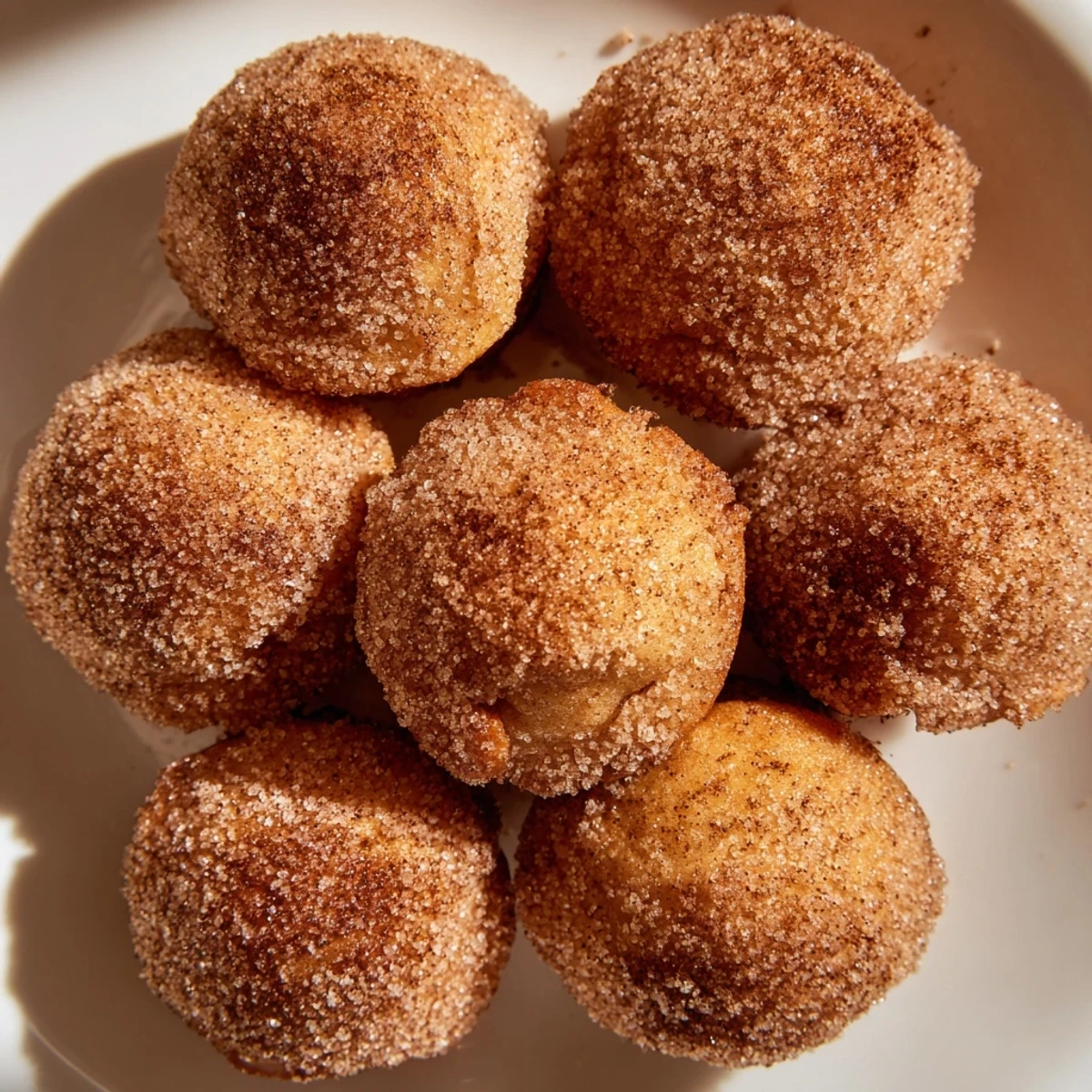 Golden brown easy cinnamon sugar mini muffins topped with sparkling cinnamon sugar coating