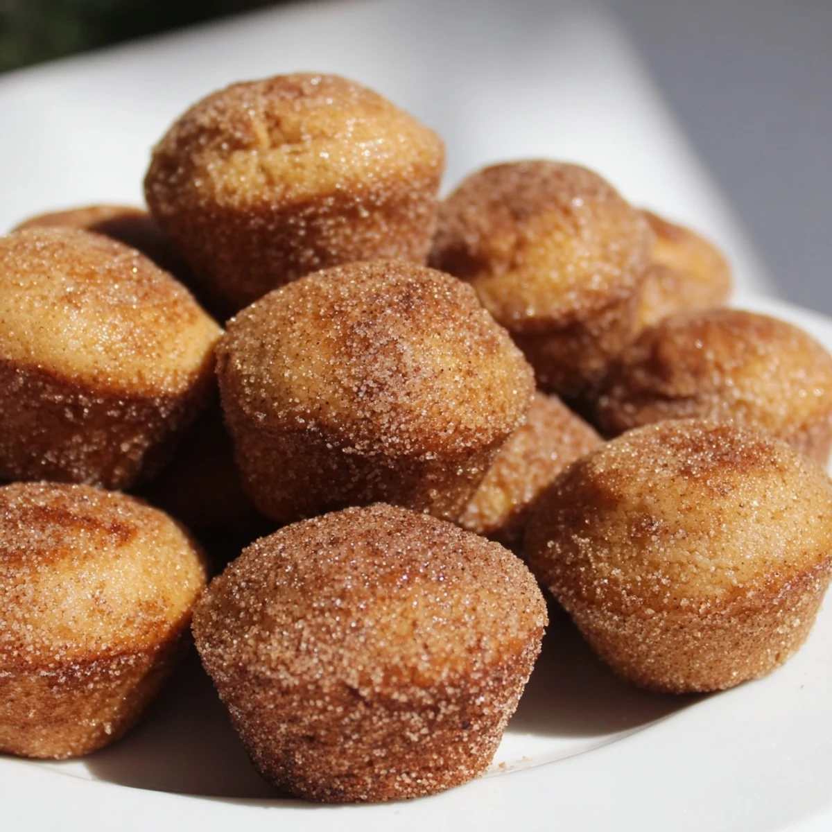 Bite-sized easy cinnamon sugar mini muffins dusted with sweet cinnamon sugar for breakfast