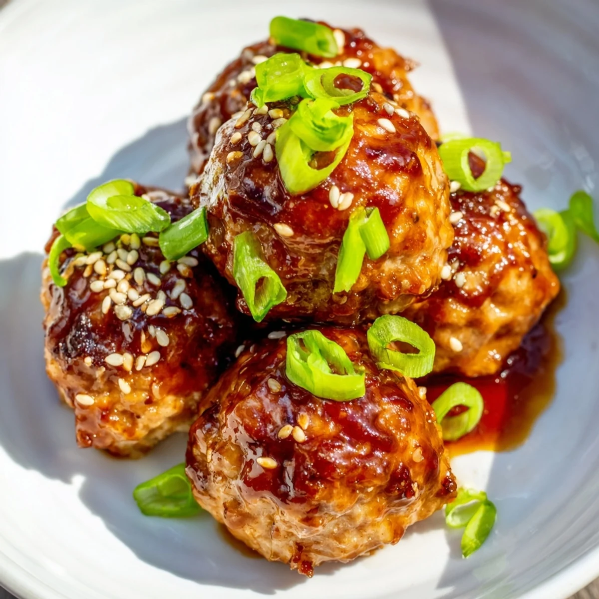 Japanese chicken meatballs coated in shiny sweet and savory teriyaki sauce served over steamed white rice