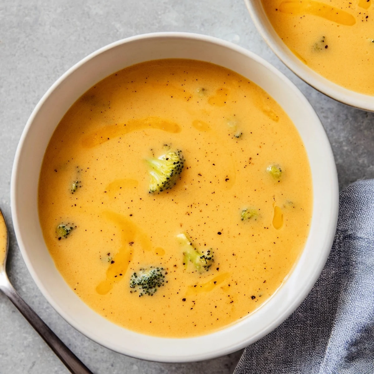 Bowl of creamy broccoli cheddar soup garnished with grated cheese and black pepper