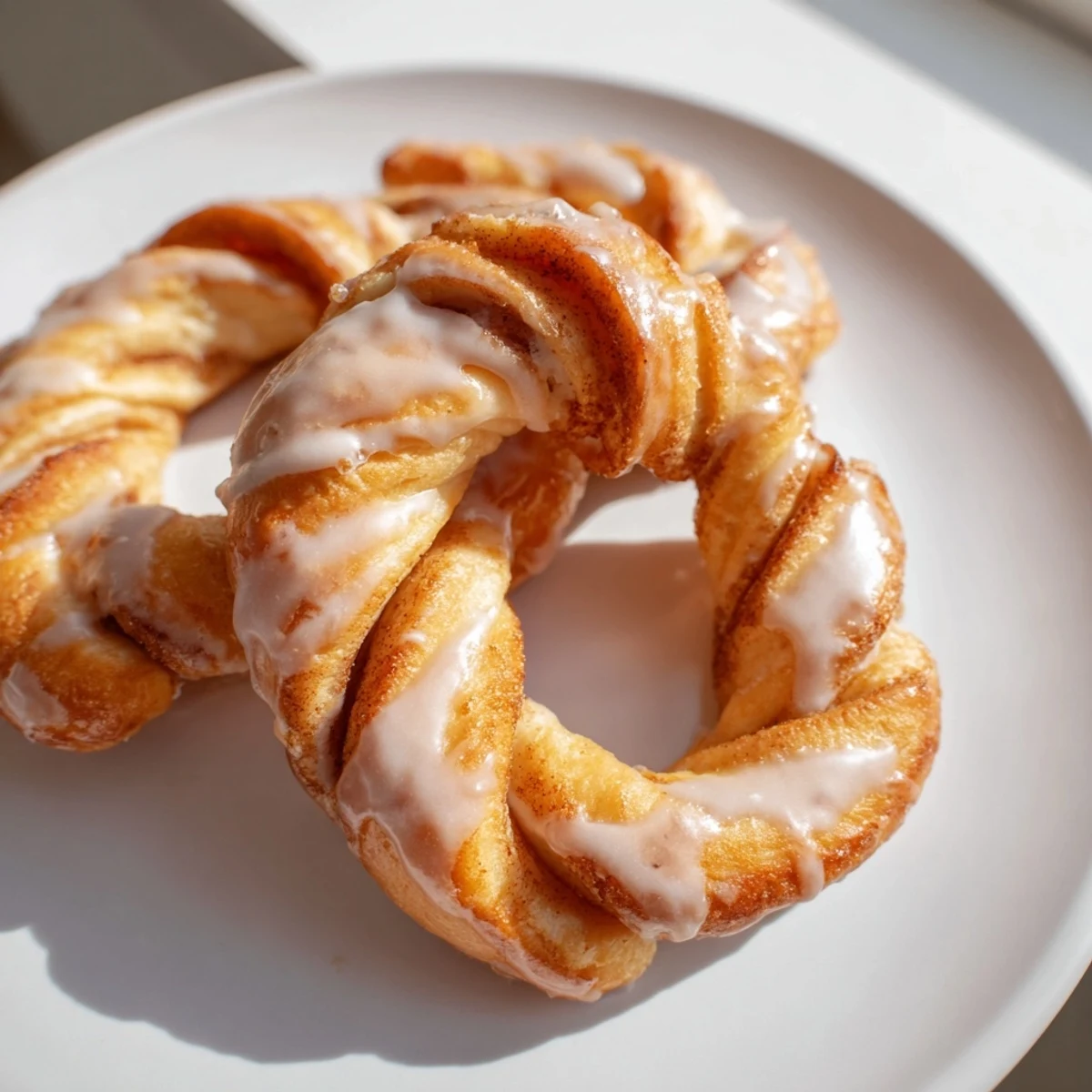 Warm pastry twists spiraled with brown cinnamon sugar and topped with sweet white icing