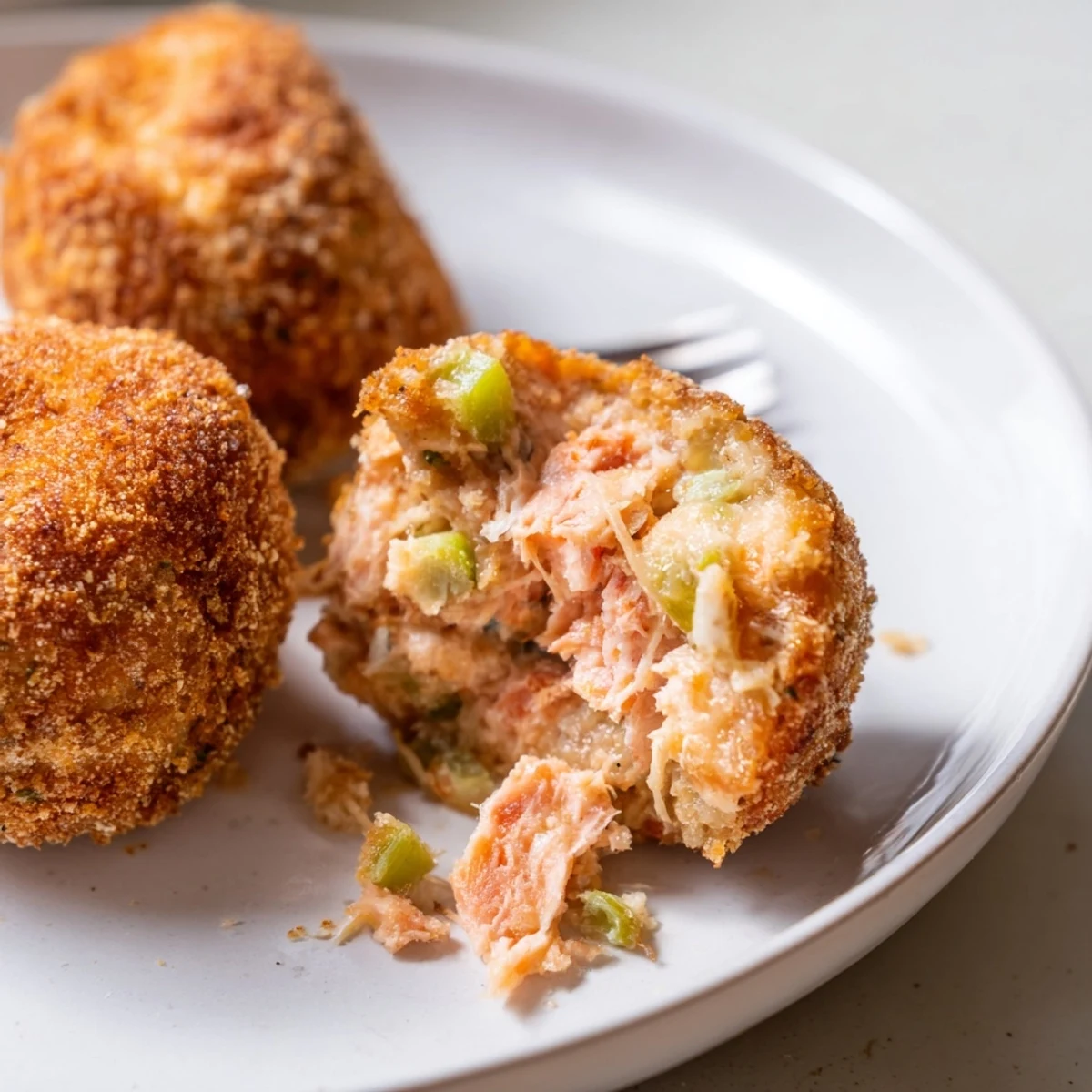 Golden brown Southern salmon croquettes frying in a skillet with crispy edges