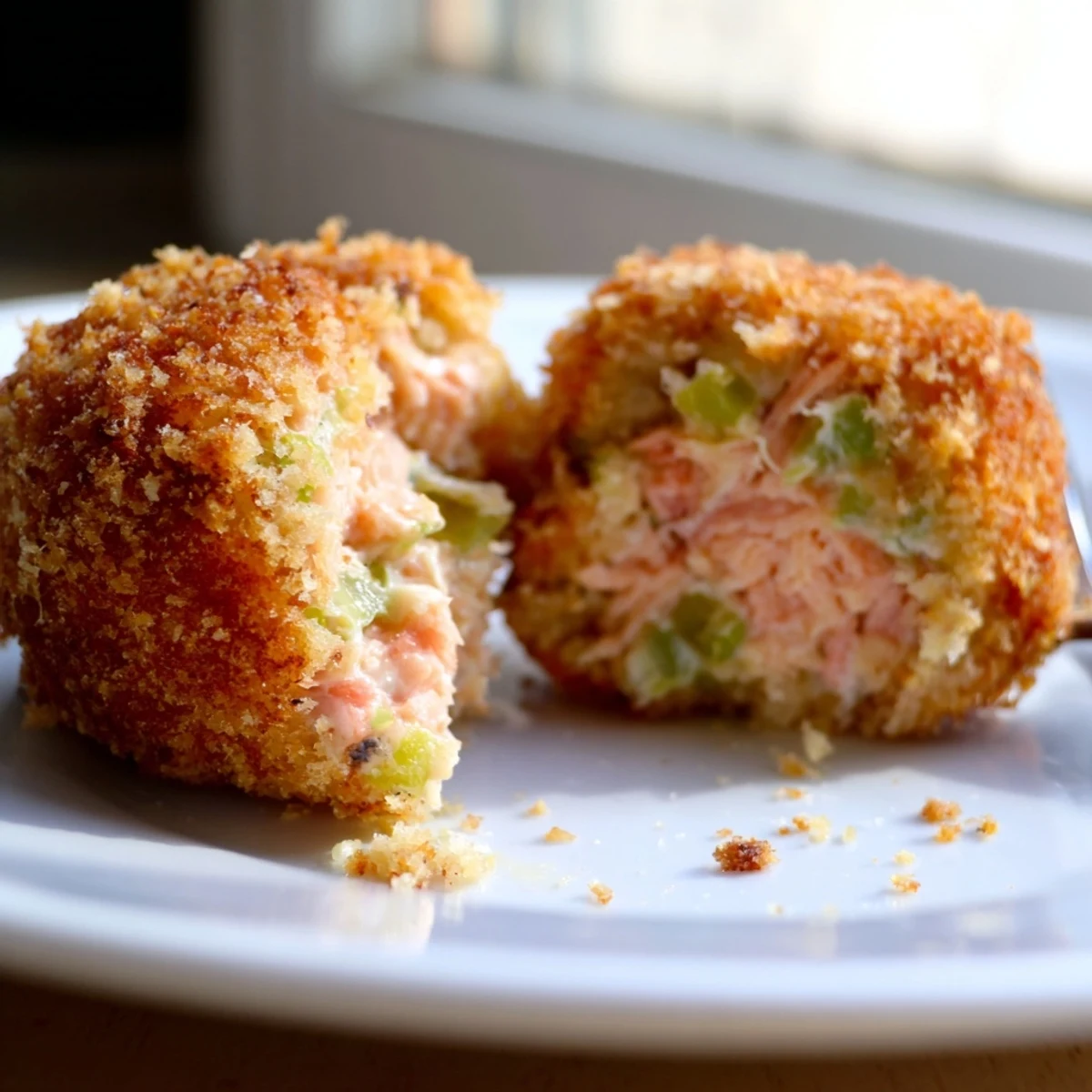Pan-fried Southern salmon croquettes with flaky tender center and crunchy golden crust
