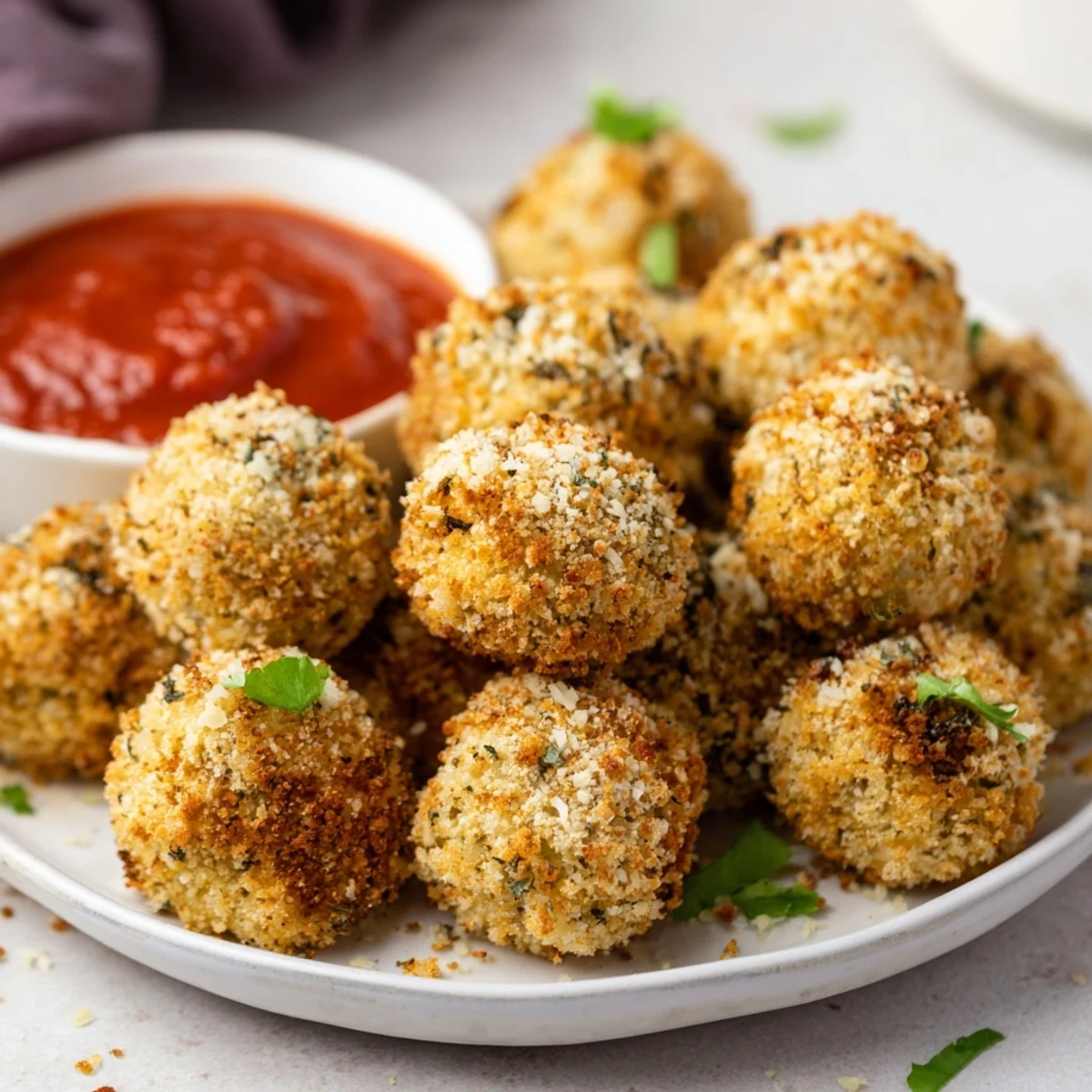Golden fried mozzarella cheese balls with crispy panko coating and melted cheese center