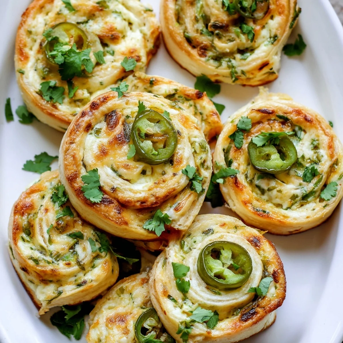 Flour tortillas rolled with spicy cheese mixture sliced into bite-sized easy jalapeno popper pinwheels topped with melted cheddar