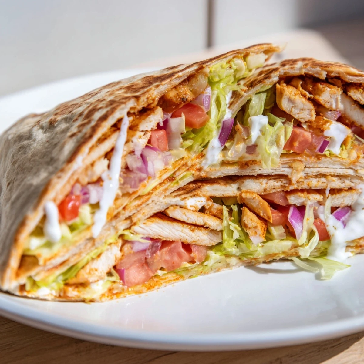 Crispy high protein cottage cheese flatbread wrapped around juicy seasoned chicken strips