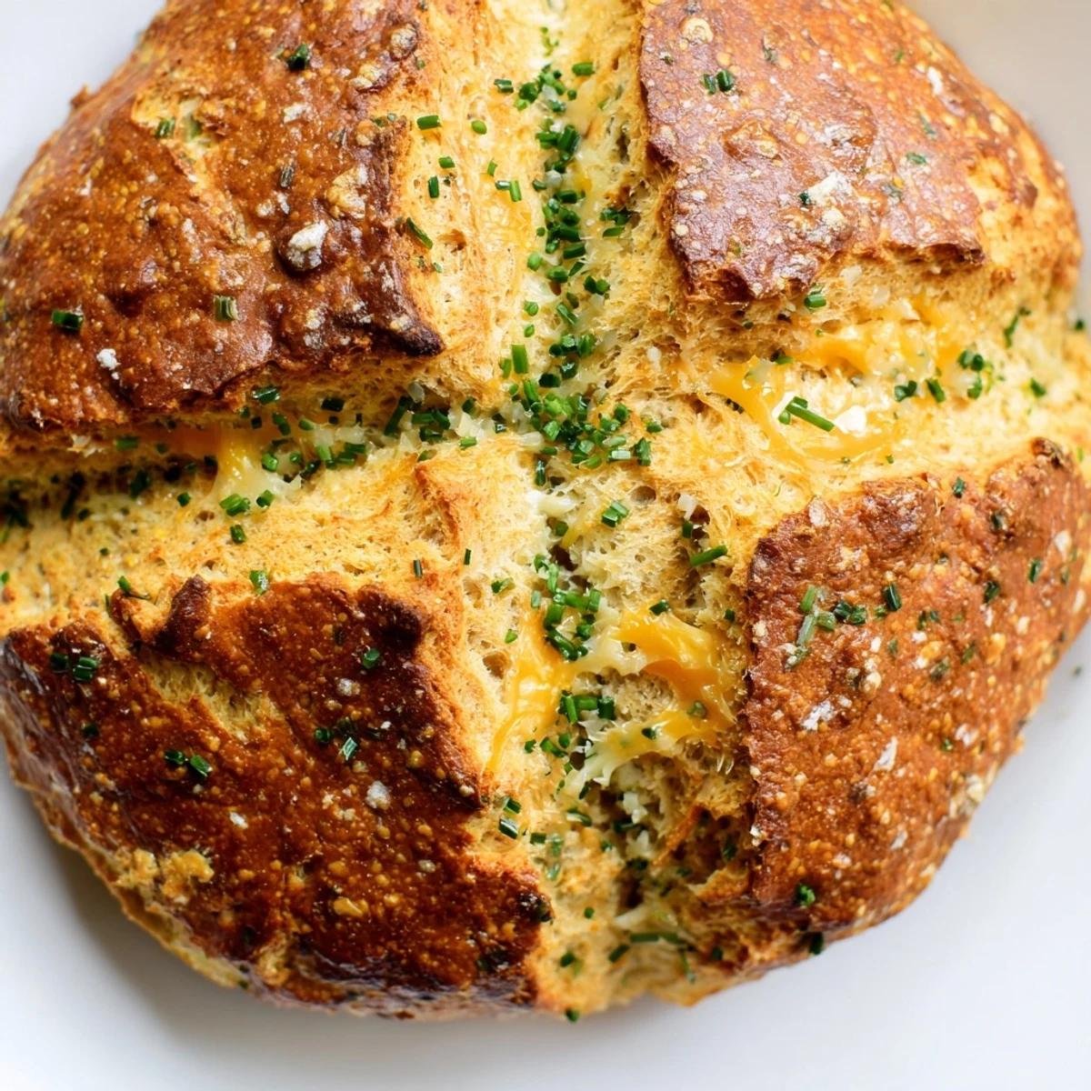 Warm slice of savory cheddar and herb soda bread served with melting butter