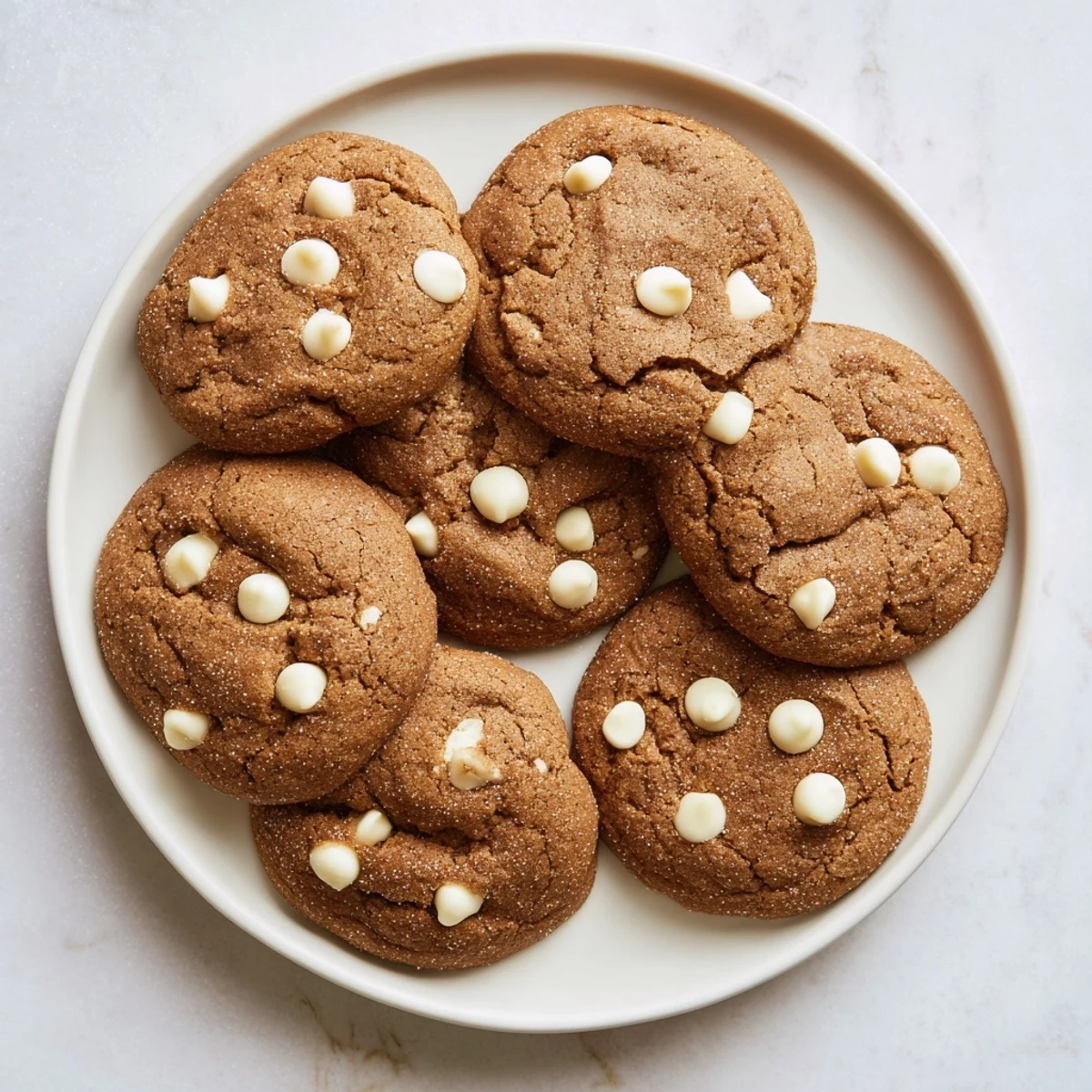 Golden bakery gingerbread white chocolate cookies fresh from the oven with melted chips