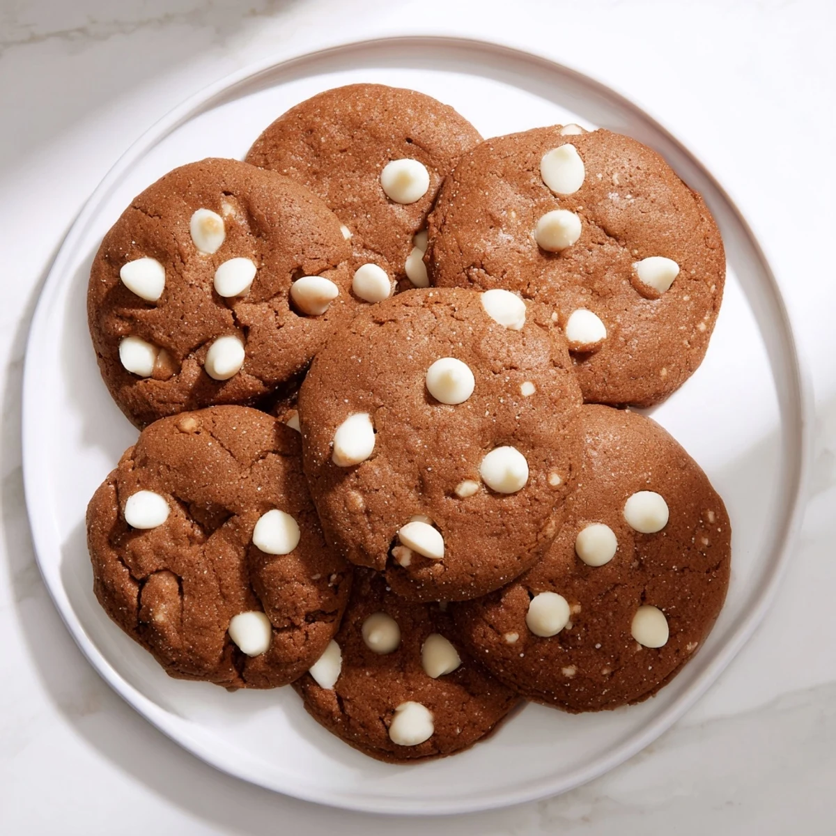 Soft spiced gingerbread white chocolate cookies on a wooden board with snowy sugar coating